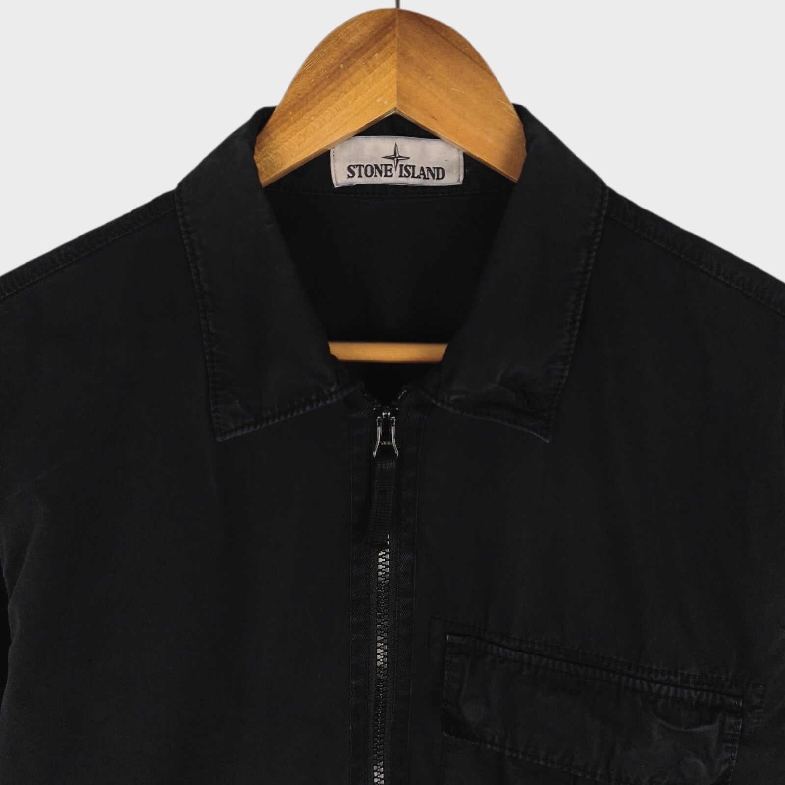 STONE ISLAND Men's Black Garment Dyed Zip Overshirt Jacket