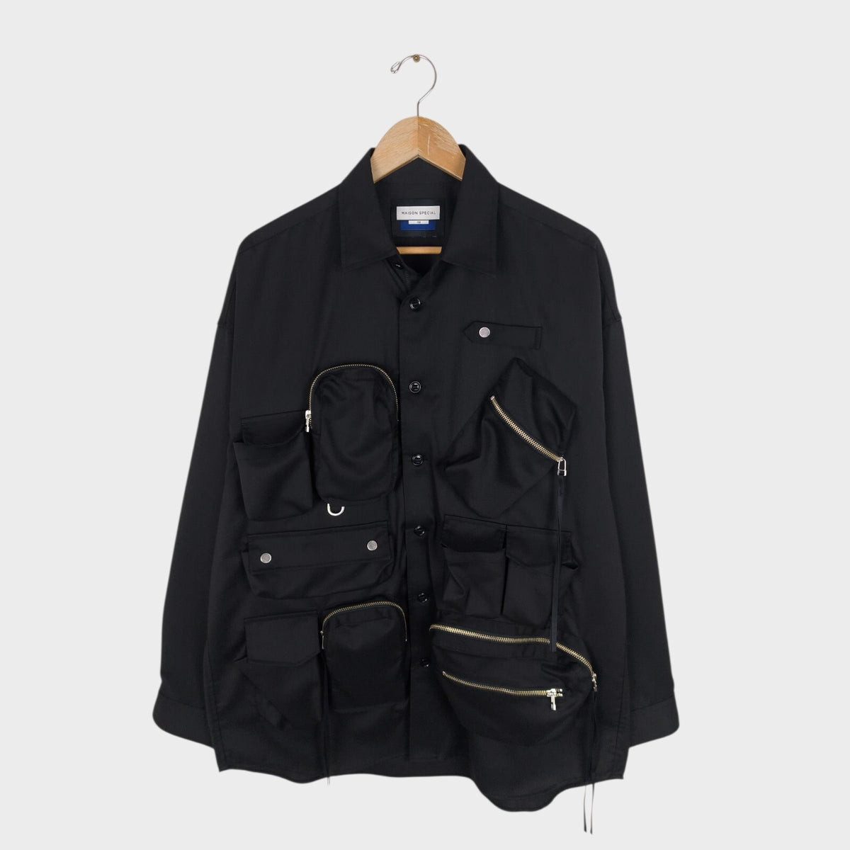 MAISON SPECIAL Japan Men's Black Wool Blend Multi Pocket Overshirt Jacket