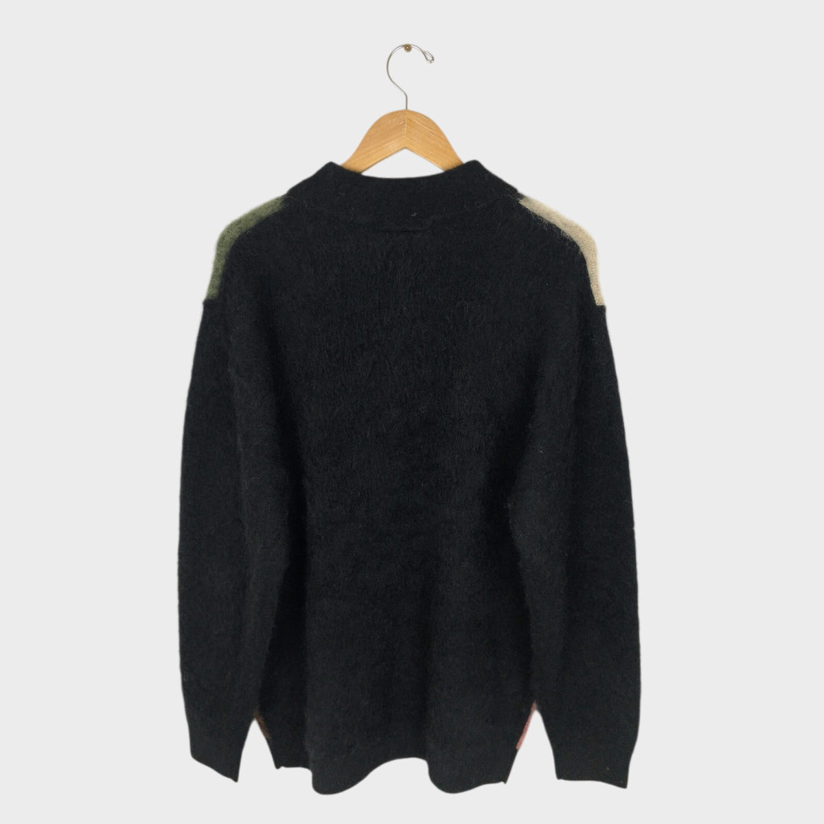 BEAMS PLUS Men's Black 9 Gauge Shaggy Mohair Blend Polo Shirt Jumper