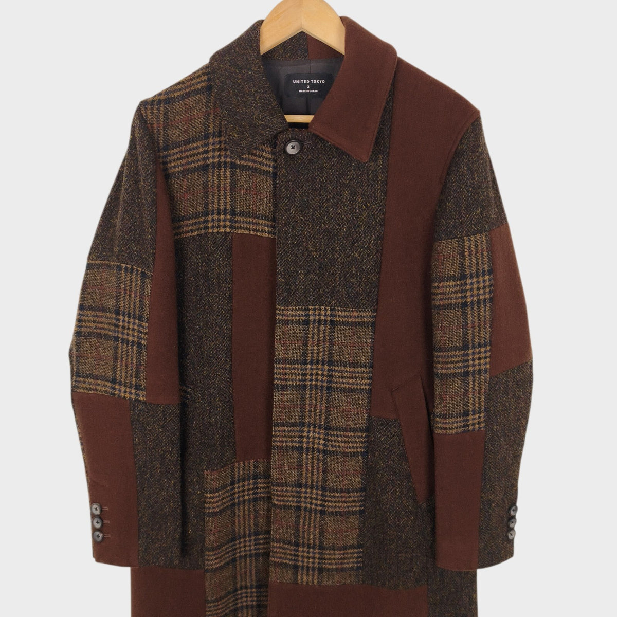 UNITED TOKYO Men's Made in Japan Wool Blend Patchwork Coat