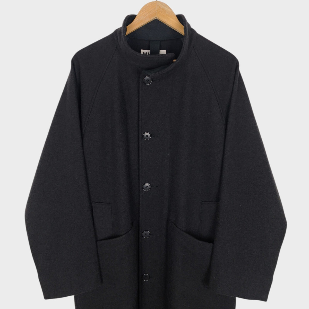MHL MARGARET HOWELL Men's Grey Heavyweight 100% Melton Wool Stand Collar Coat