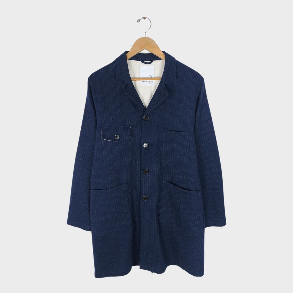 H.UNIT Men's Made in Japan Navy Blue Cotton/Wool Blend Pinstripe Chore Coat