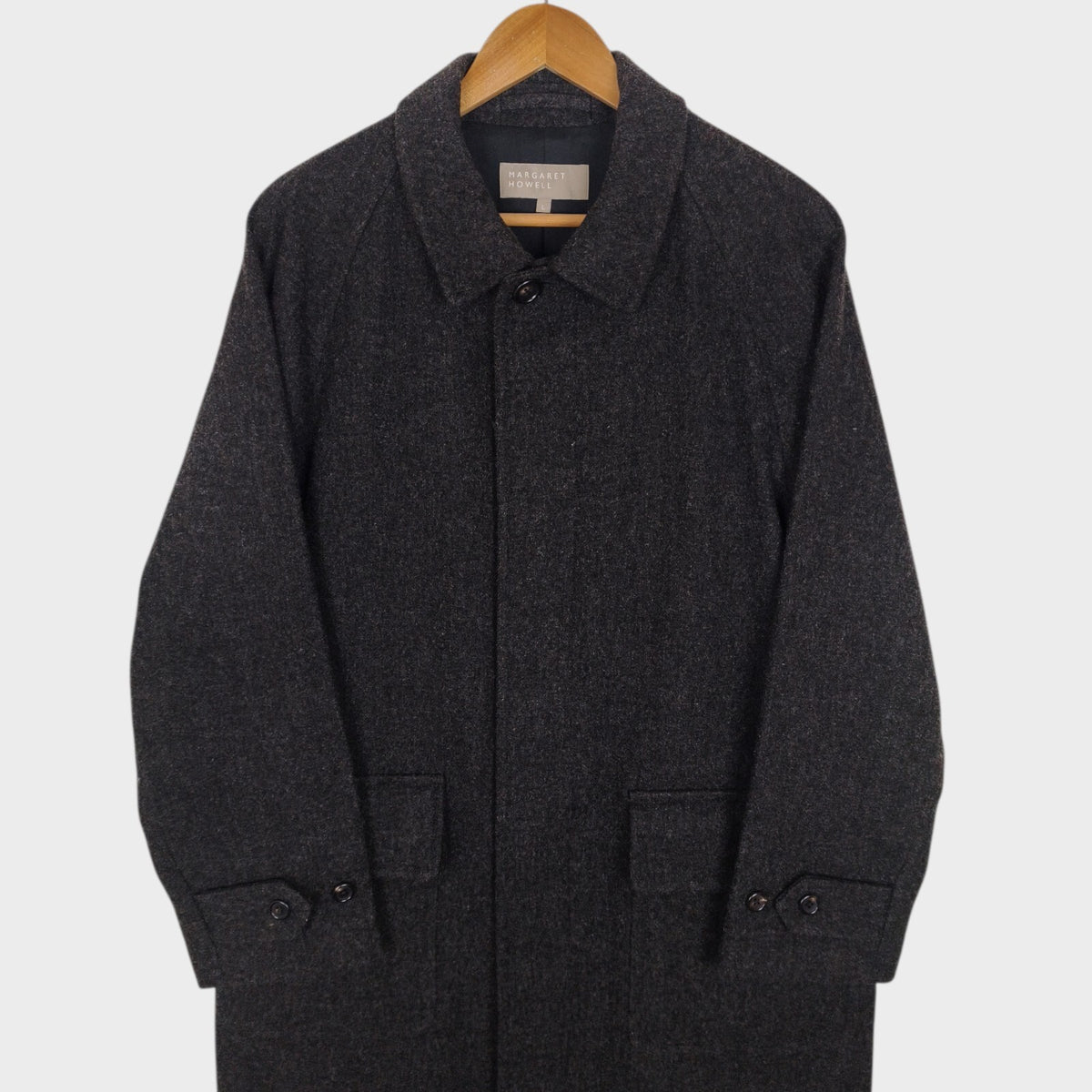 MARGARET HOWELL Men's Dark Grey 100% Wool Raglan Coat