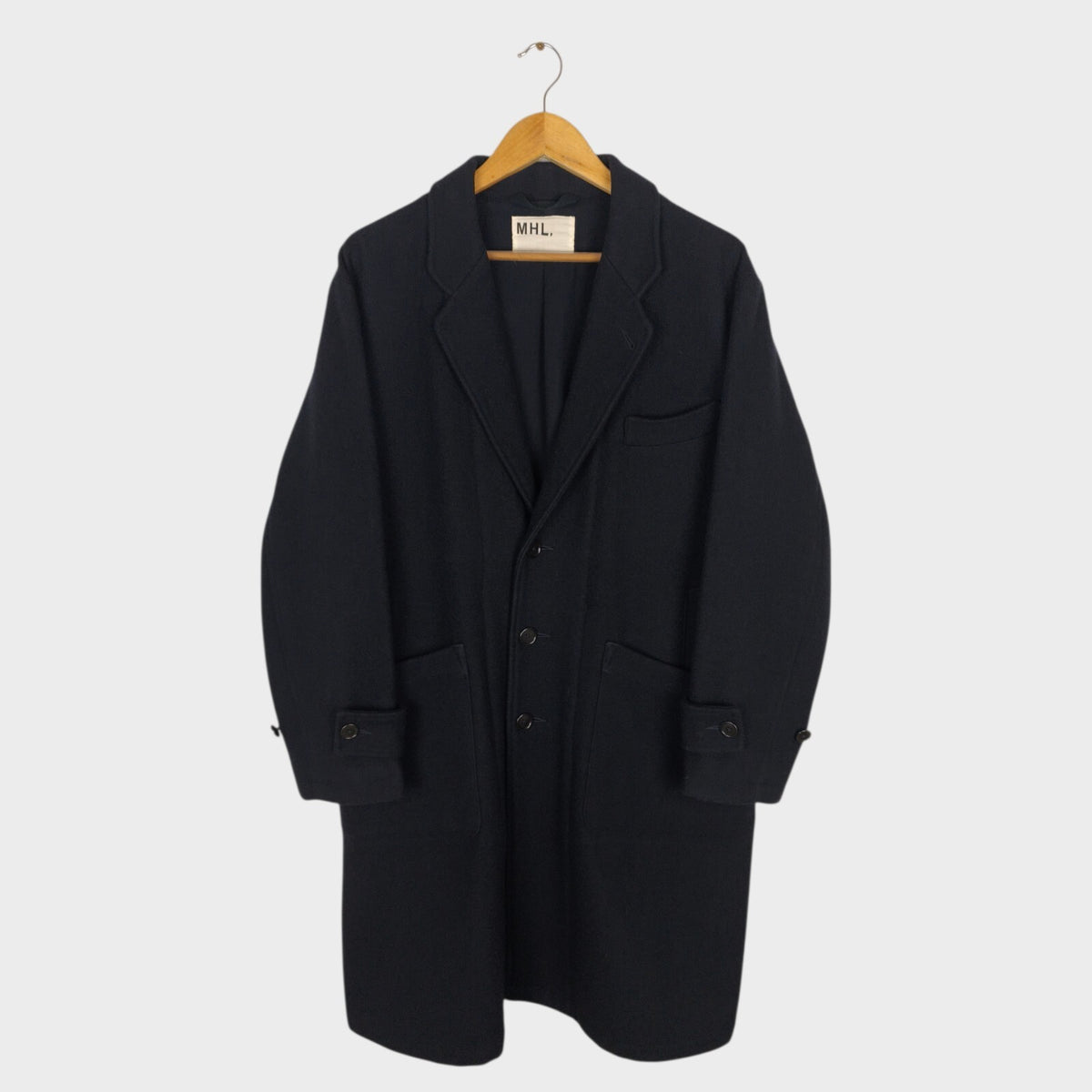 MHL MARGARET HOWELL Men's Black Heavyweight 100% Melton Wool Coat