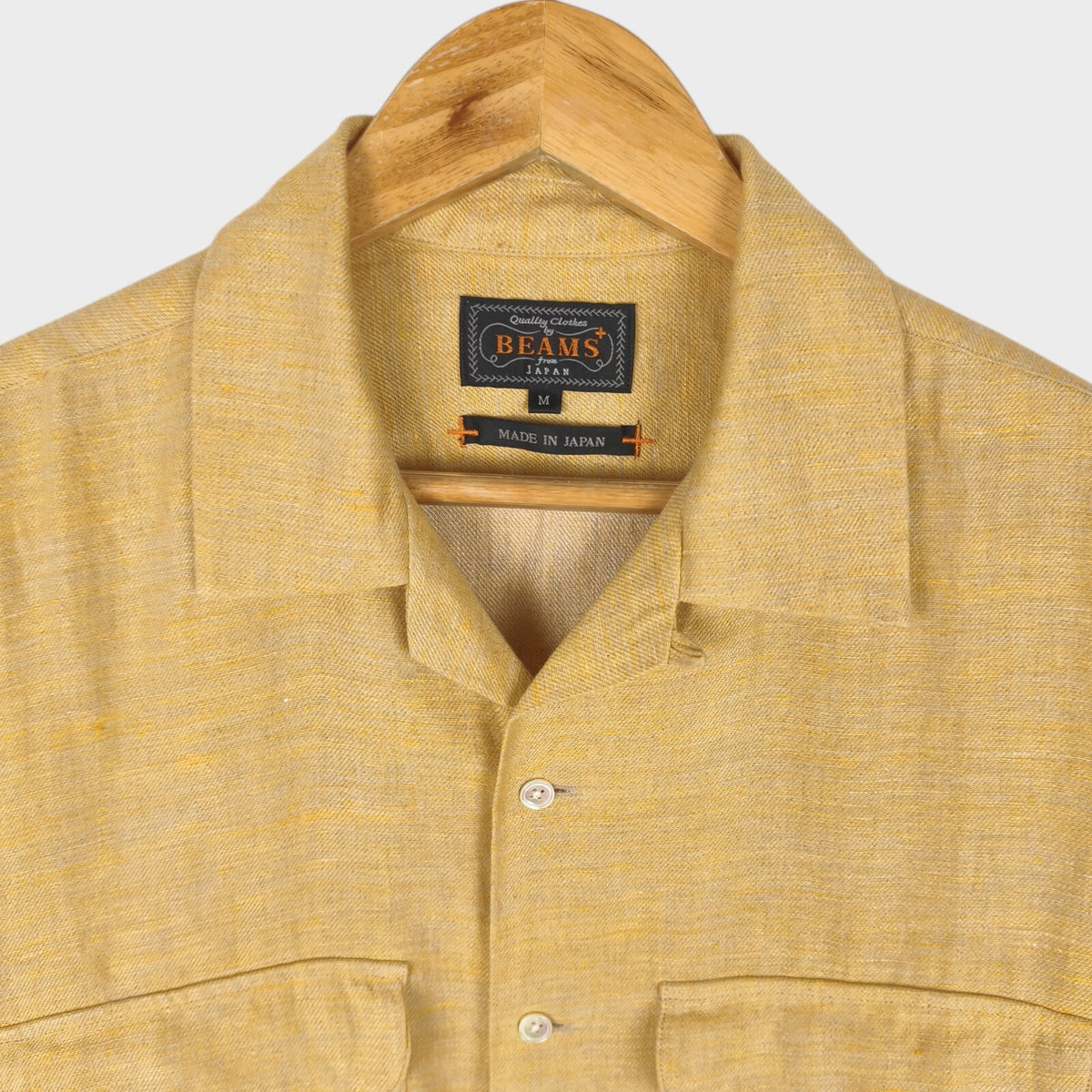 BEAMS PLUS Men's Made in Japan 100% Linen Camp Collar Vacation Shirt