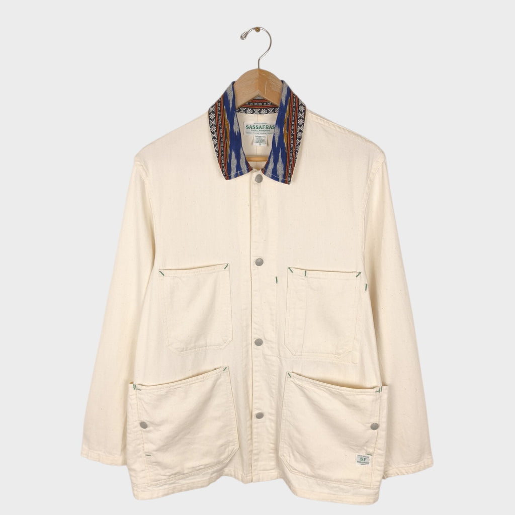 SASSAFRAS Men's Made in Japan Ecru 8oz Cotton Drill Green Thumb Chore Jacket