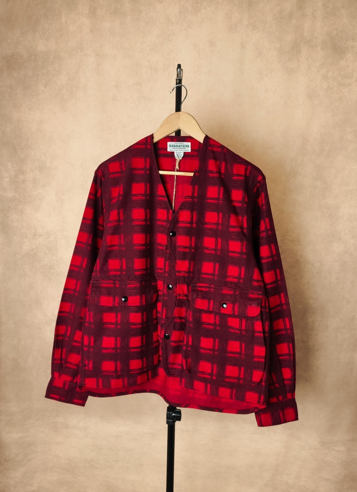 SASSAFRAS Men's Made in Japan Red Check Gardenia Hunter Flannel Jacket