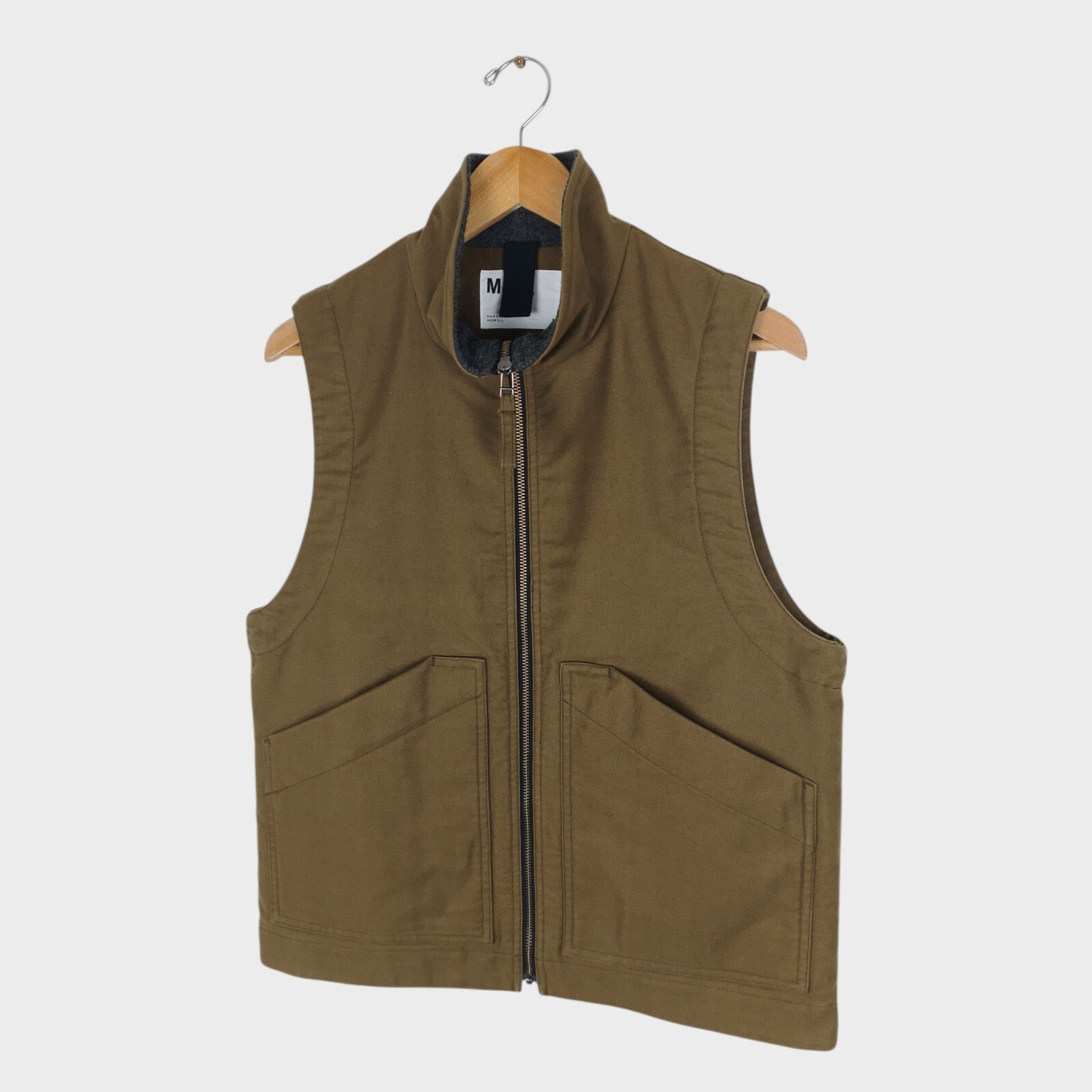 MHL MARGARET HOWELL Men's Khaki Green Moleskin Padded Zip Vest