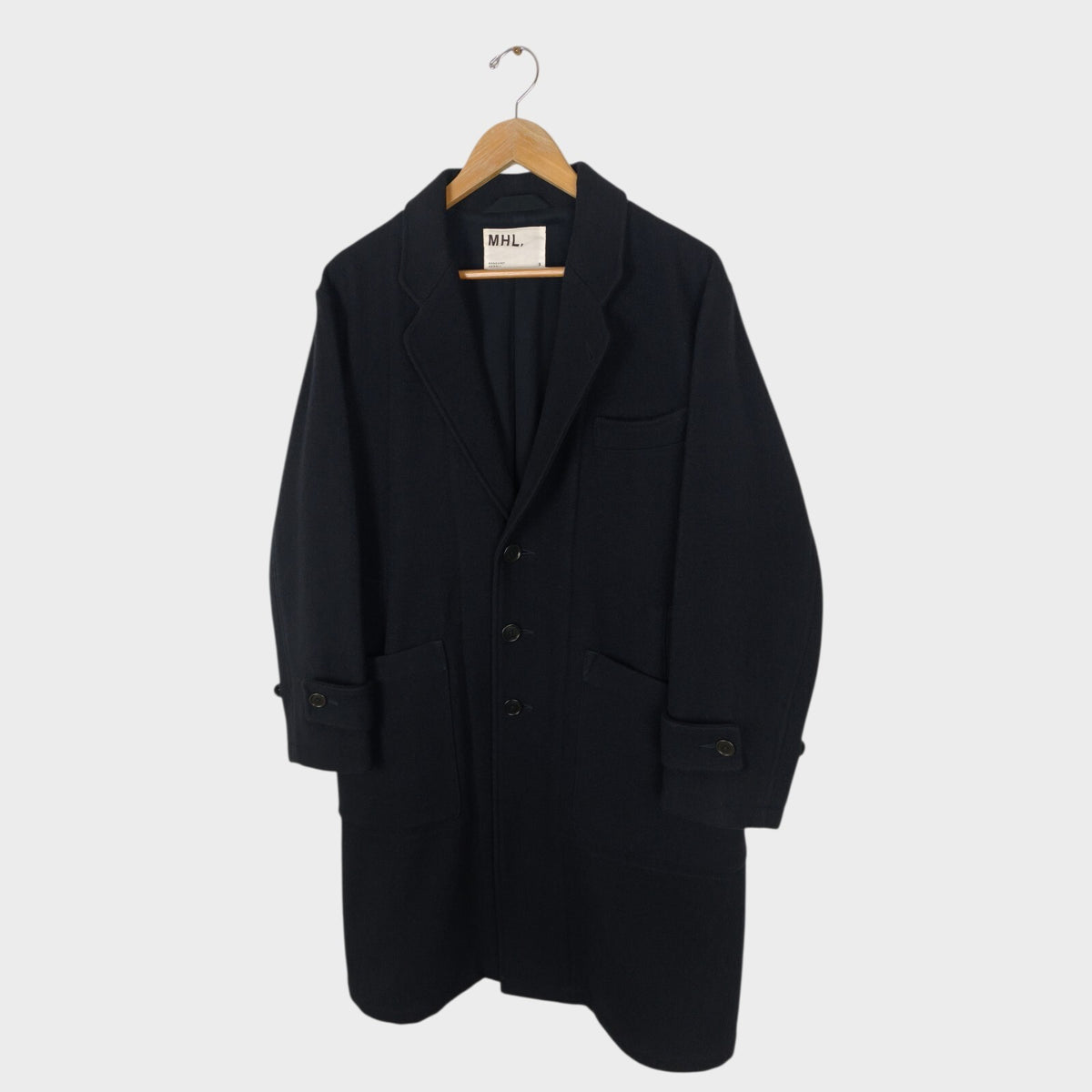 MHL MARGARET HOWELL Men's Black Heavyweight 100% Melton Wool Coat