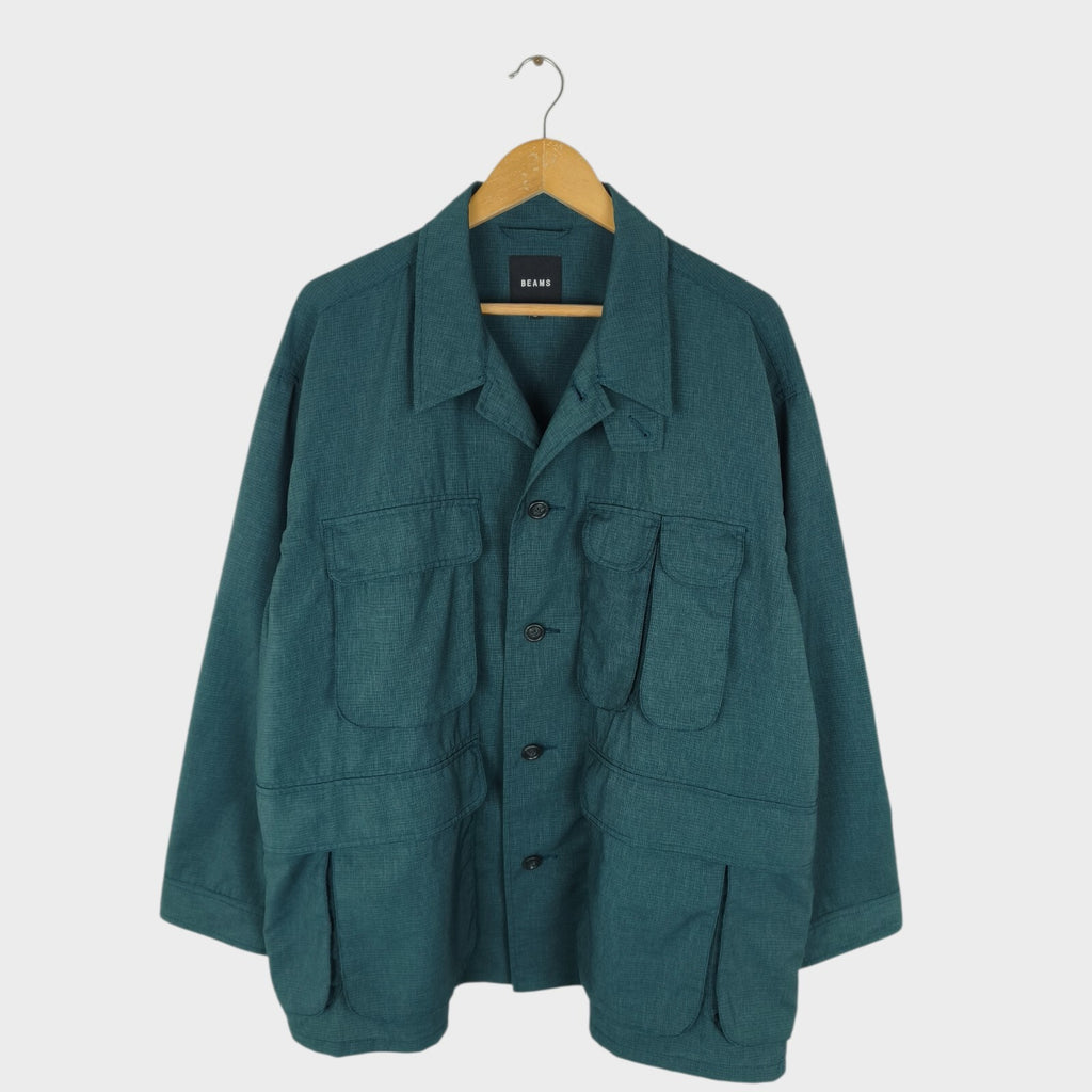 BEAMS Men's Teal Green Oversized Fit Lightweight Utility Fishing Jacket