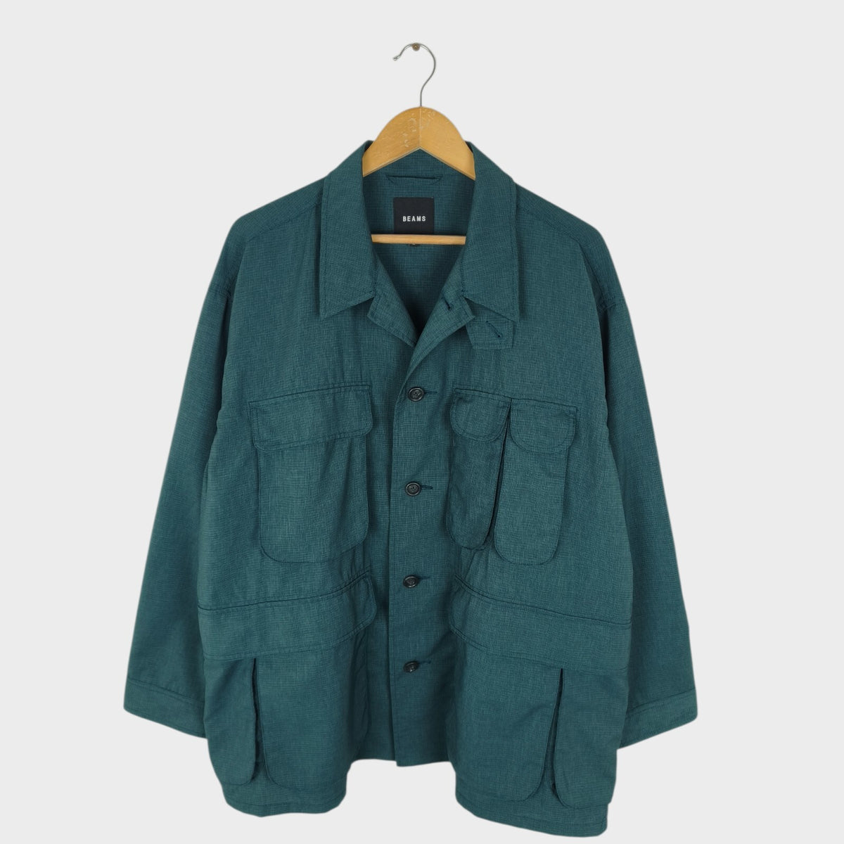 BEAMS Men's Teal Green Oversized Fit Lightweight Utility Fishing Jacket