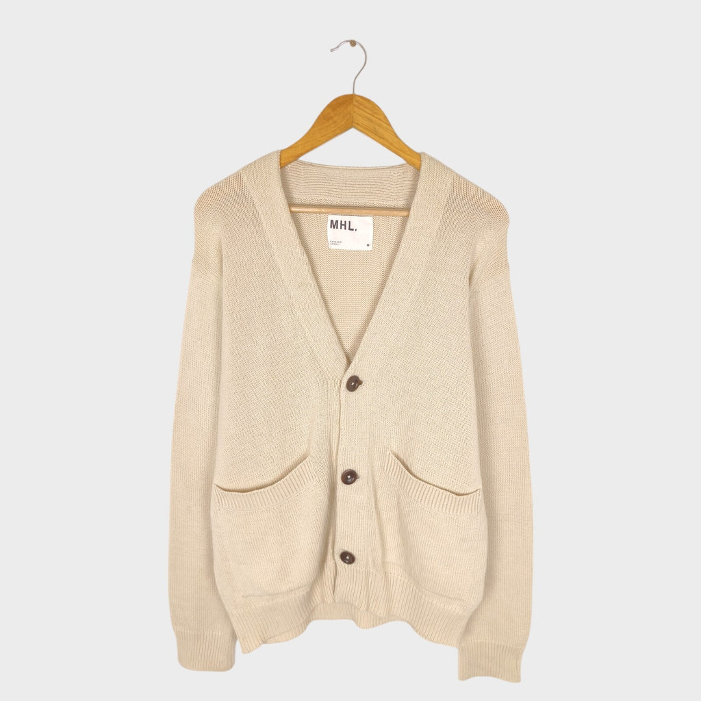 MHL MARGARET HOWELL Men's Cream 100% Cotton Knit Cardigan