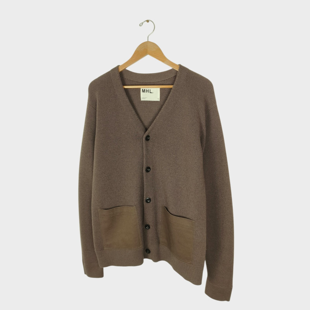 MHL MARGARET HOWELL Men's Taupe 100% Wool Cardigan