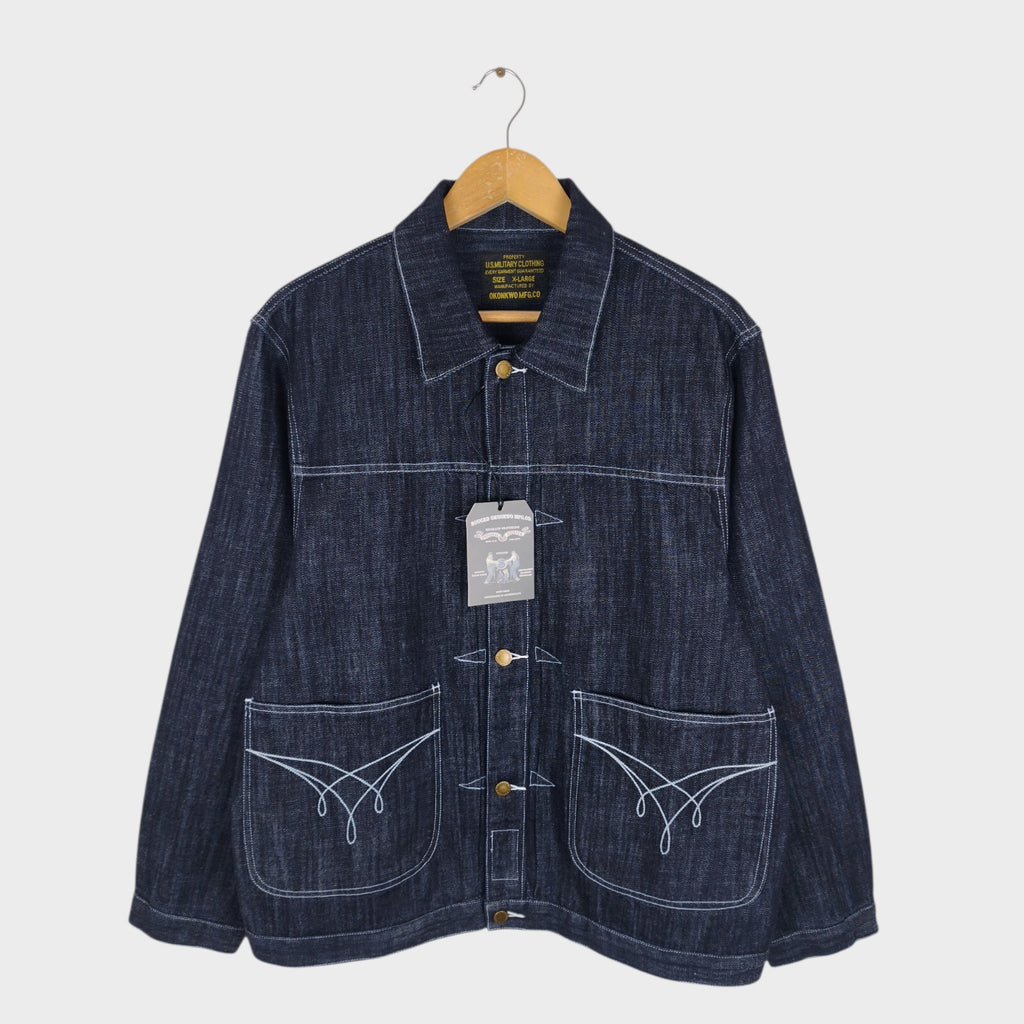 OKONKWO MFG Men's Dark Blue Embroidered Western Denim Jacket
