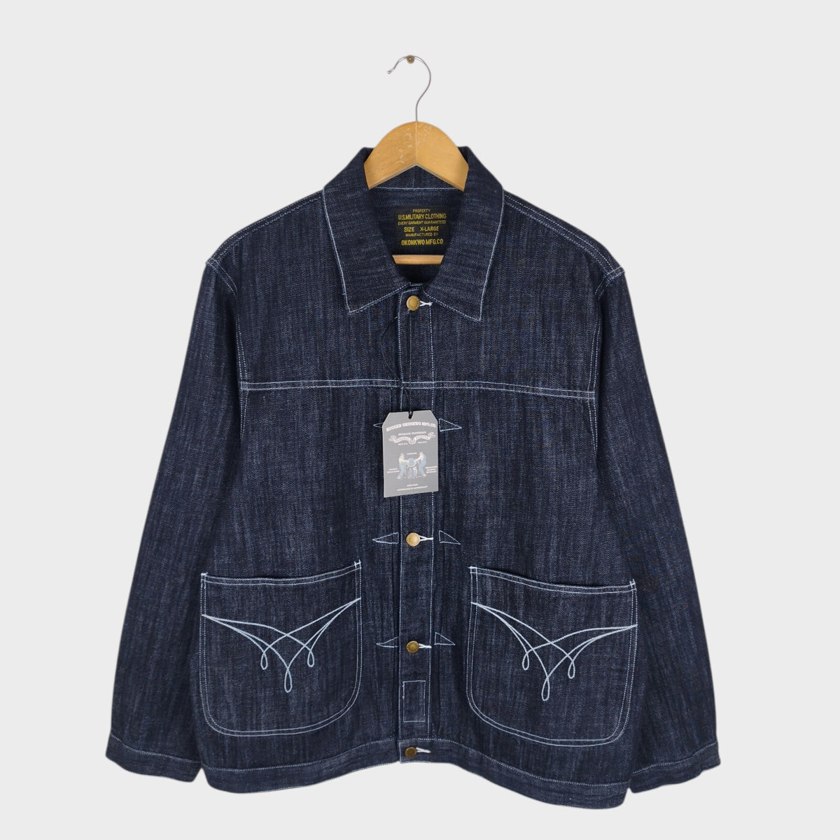OKONKWO MFG Men's Dark Blue Embroidered Western Denim Jacket
