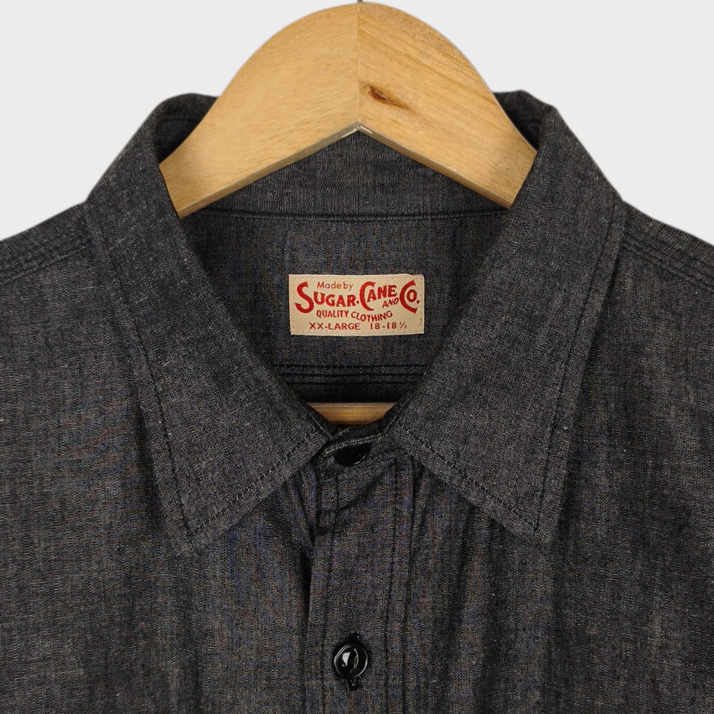 SUGAR CANE Men's Made in Japan Dark Grey Chambray Work Shirt