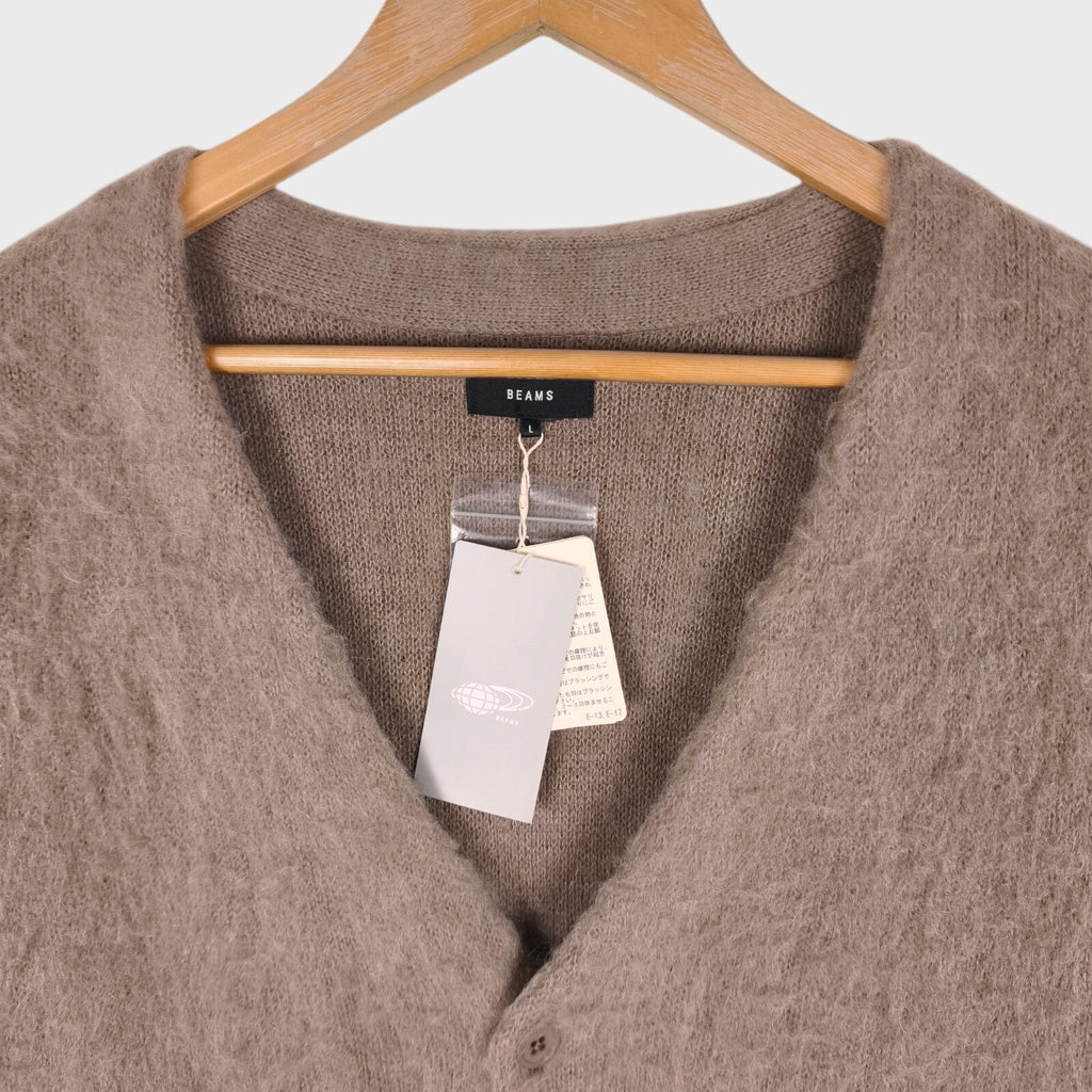 BEAMS Men's Taupe Mohair Blend Shaggy Grunge Cardigan