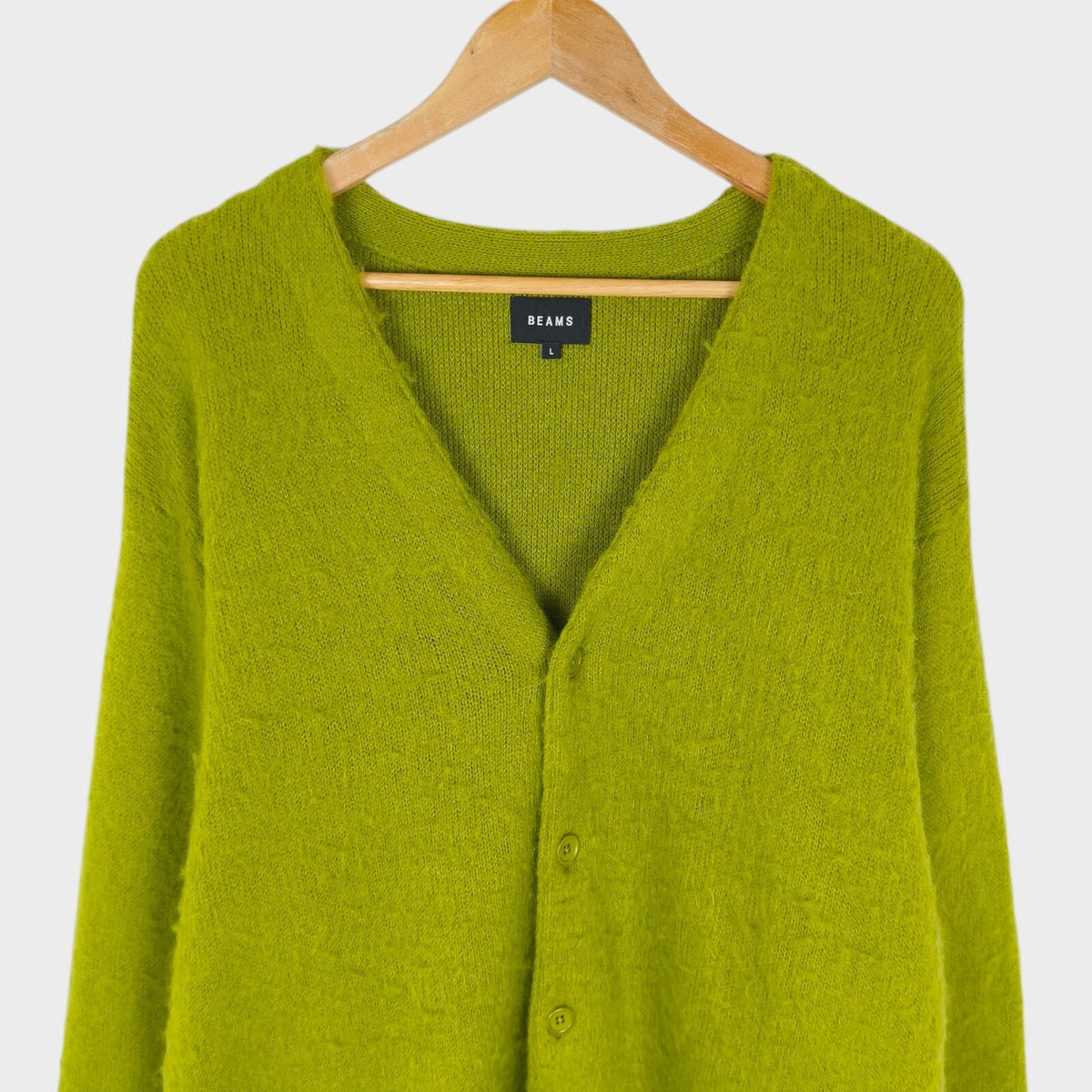 BEAMS Men's Lime Green Mohair Blend Shaggy Grunge Cardigan