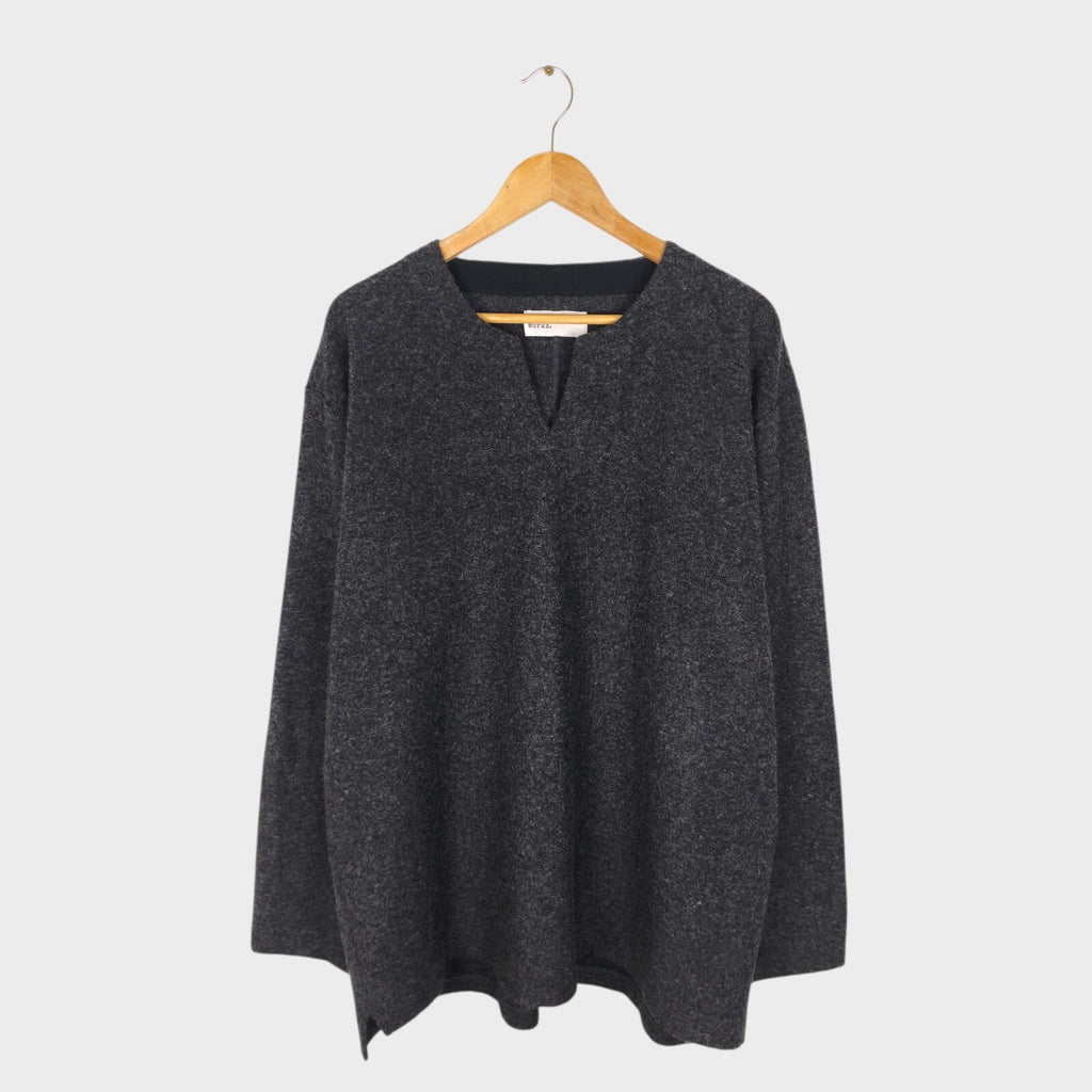 UNIVERSAL WORKS Men's Grey Wool Blend Split Neck Pullover Jumperr