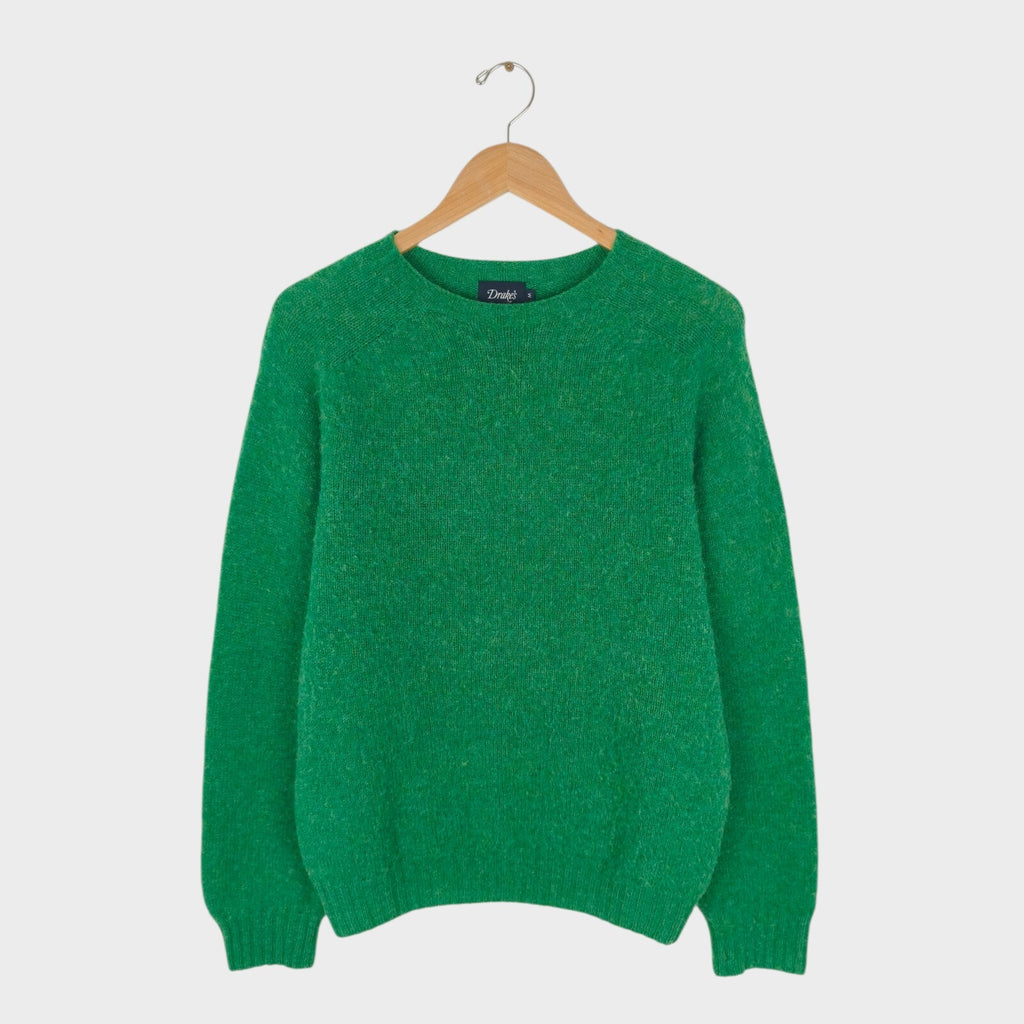 DRAKE'S Men's Made in Scotland Green Brushed Shetland Wool Crewneck Jumper
