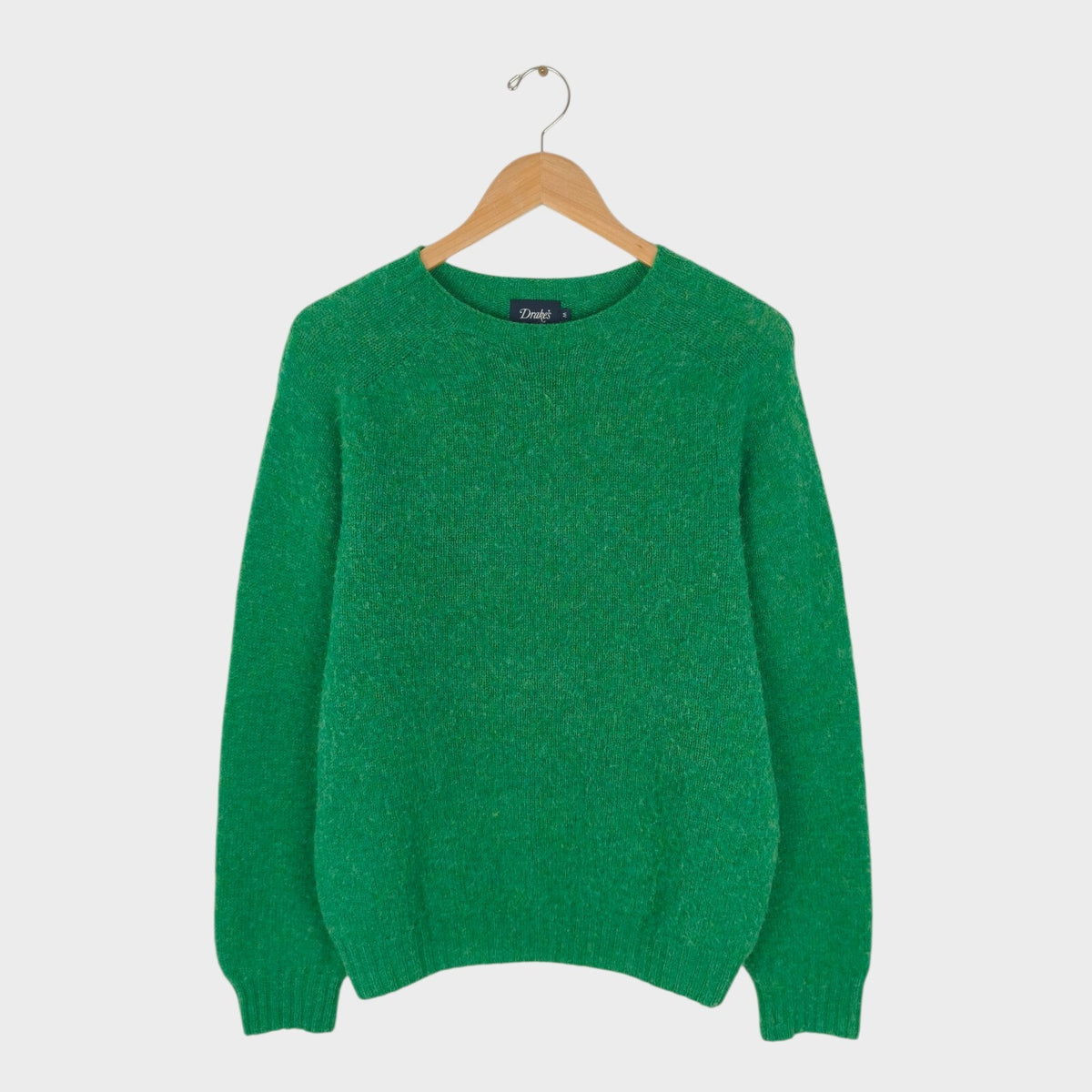 DRAKE'S Men's Made in Scotland Green Brushed Shetland Wool Crewneck Jumper