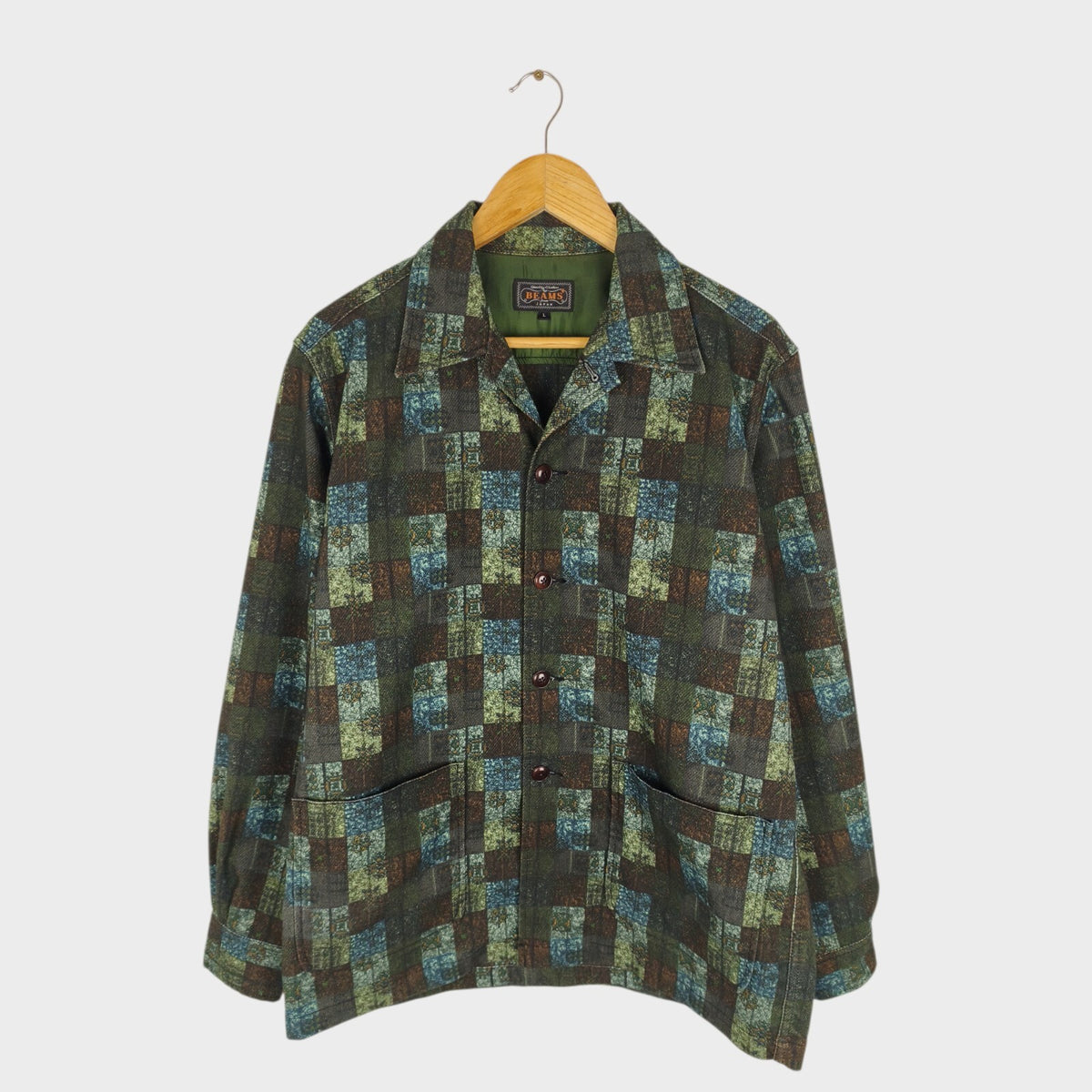 BEAMS PLUS Men's Multicoloured Patchwork Print Komatsu Chore Jacket