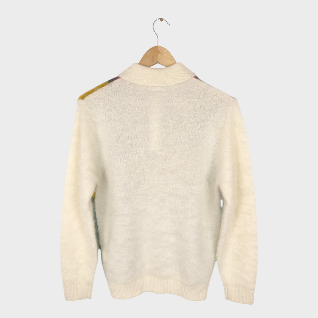 BEAMS PLUS Men's Cream 9 Gauge Shaggy Mohair Blend Polo Shirt Jumper
