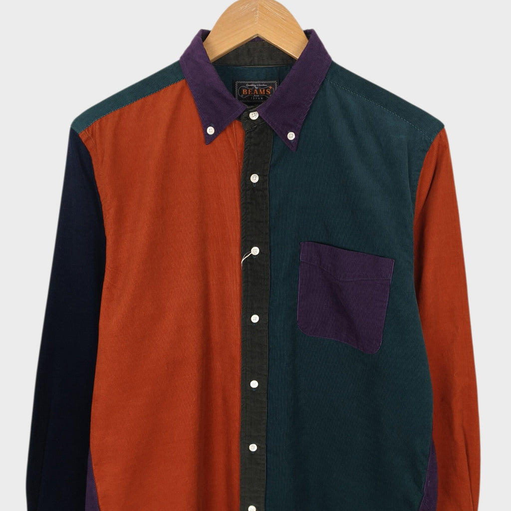 BEAMS PLUS Men's Made in Japan Colourblock Corduroy Shirt