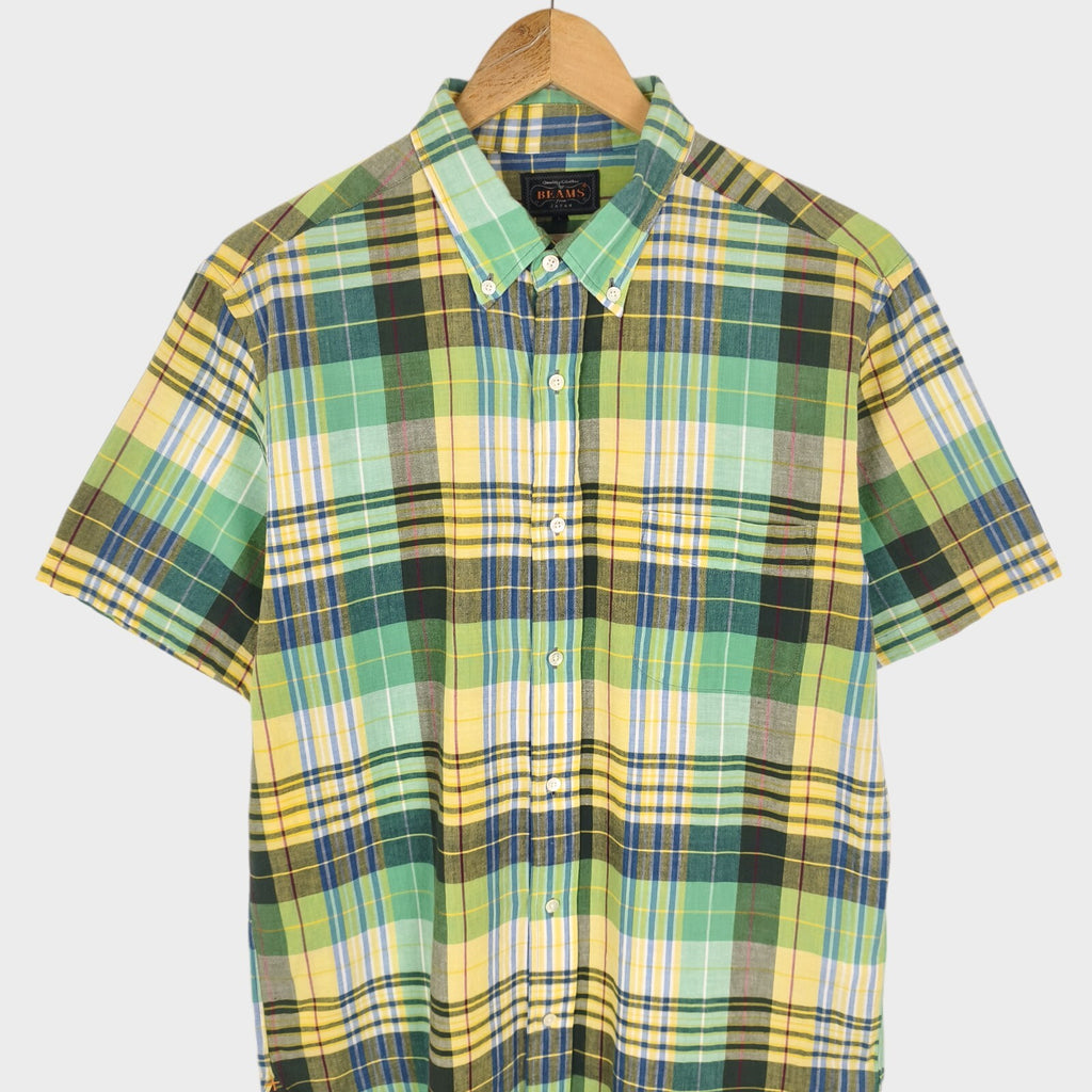 BEAMS PLUS Men's Made in Japan Indian Madras Check Button Down Shirt