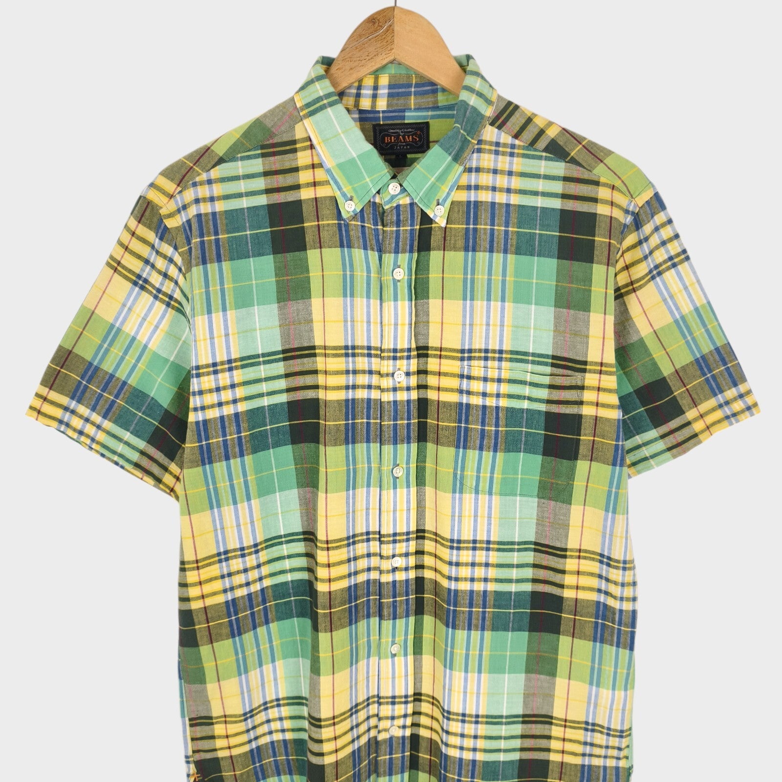 BEAMS PLUS Men's Made in Japan Indian Madras Check Button Down Shirt