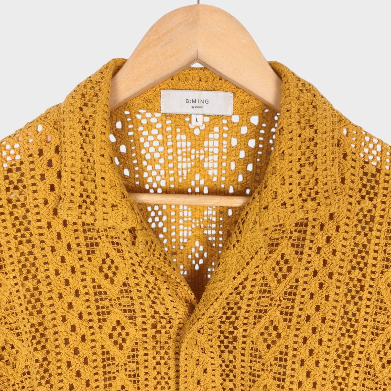 BEAMS B:MING Men's Yellow Crochet Short Sleeved Shirt