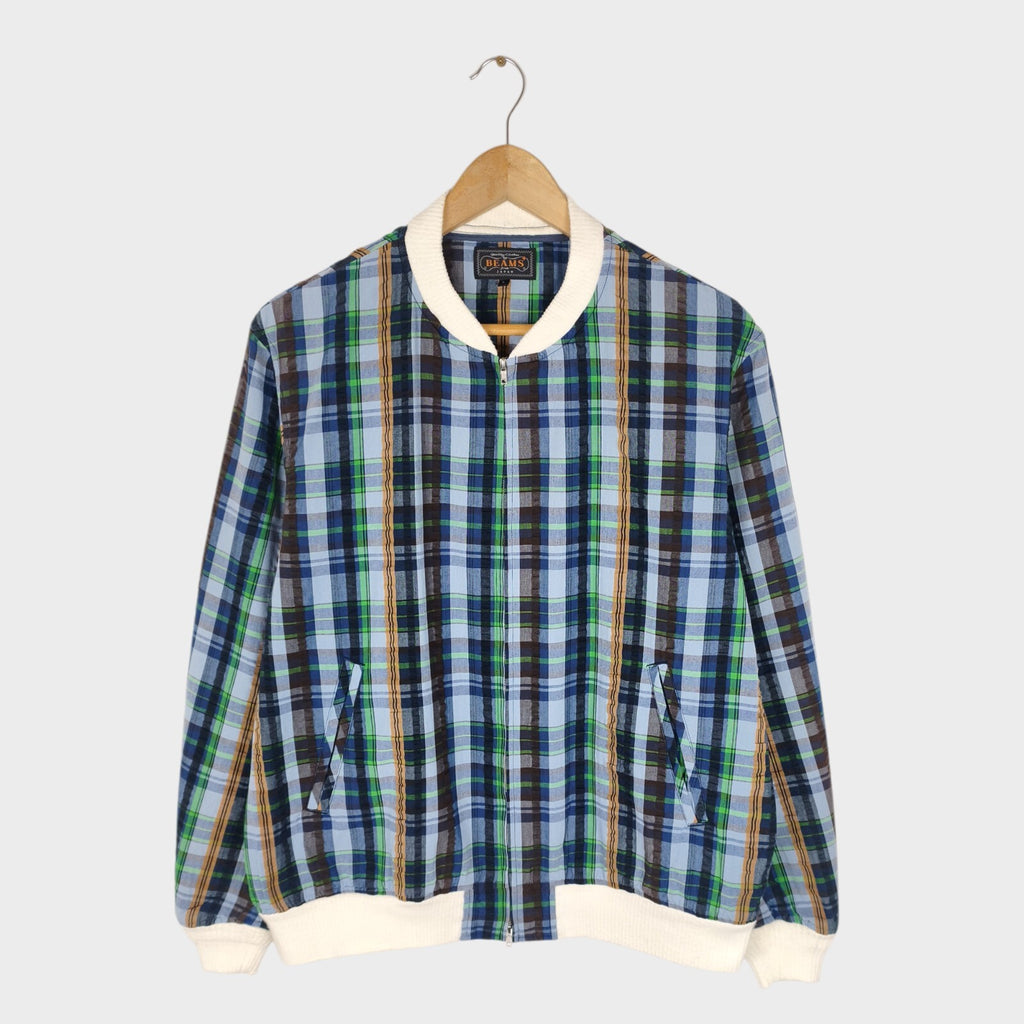 BEAMS PLUS Men's Multicoloured Checked Seersucker Bomber Jacket