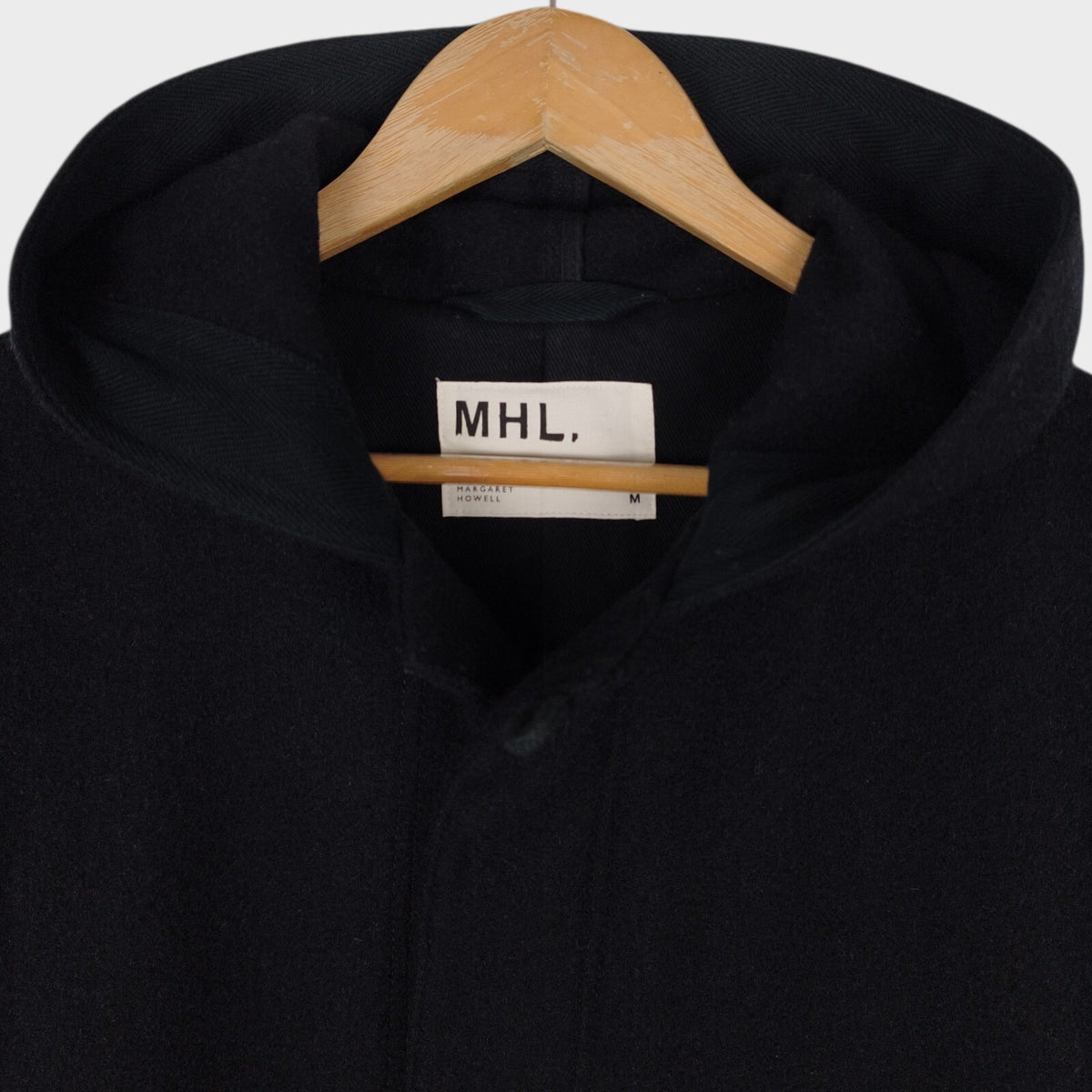 MHL MARGARET HOWELL Men's Black Heavyweight 100% Wool Hooded Coat