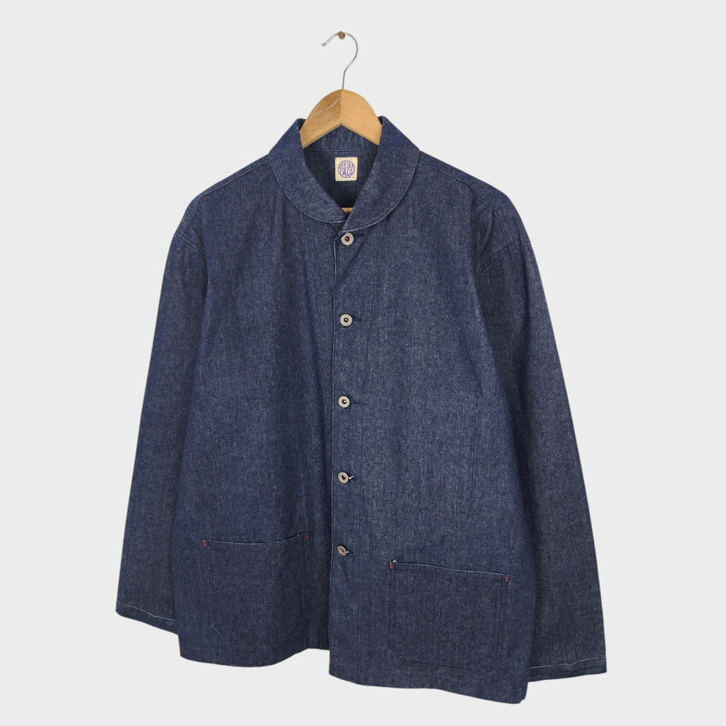 NEEDLE FACE Men's Made in USA Rigid Denim Shawl Collar Chore Jacket