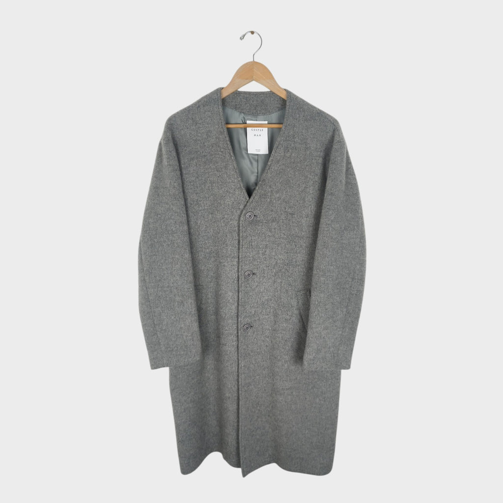 MISTER GENTLEMAN AOYAMA Men's Made in Japan Wool Blend Utility Collarless Coat
