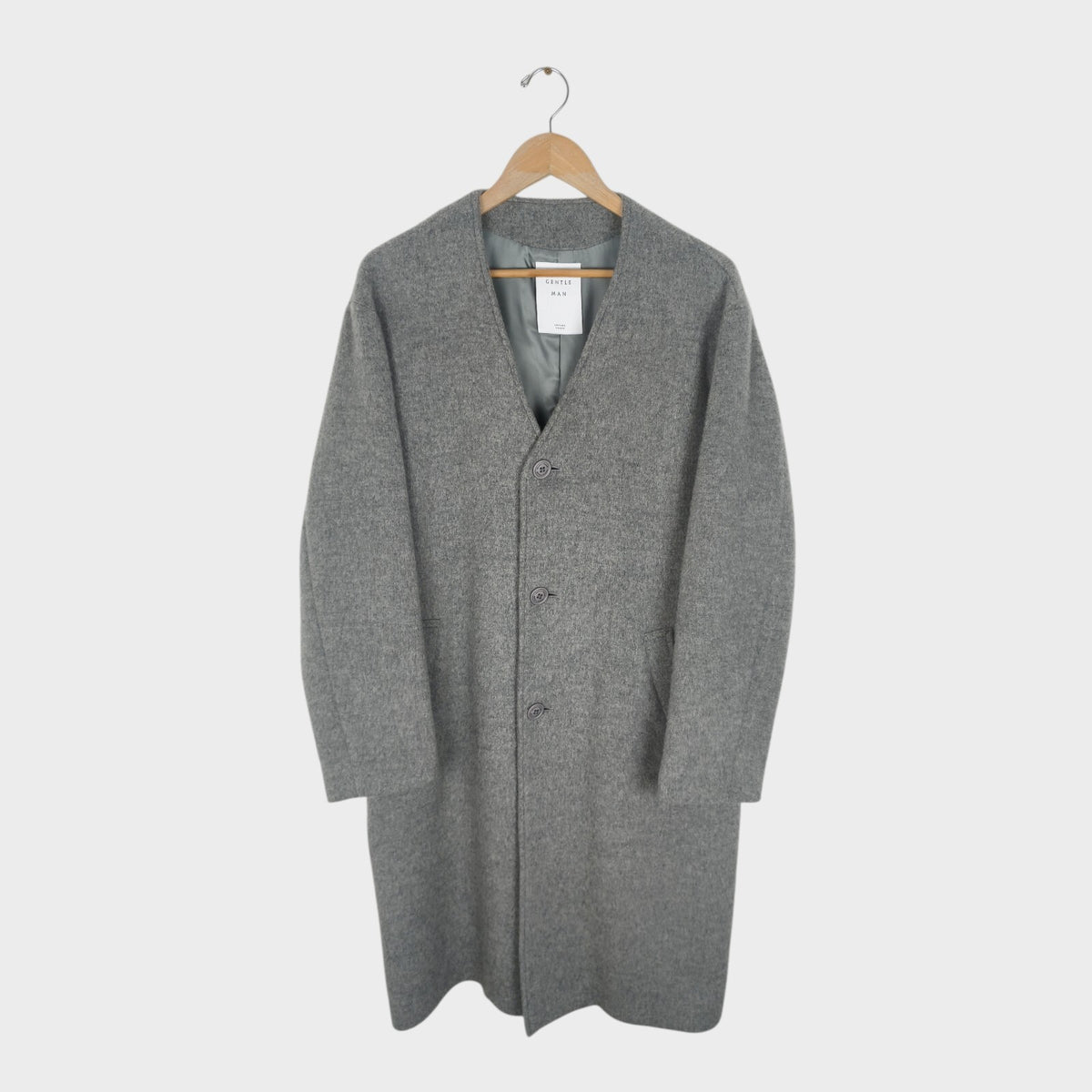 MISTER GENTLEMAN AOYAMA Men's Made in Japan Wool Blend Utility Collarless Coat