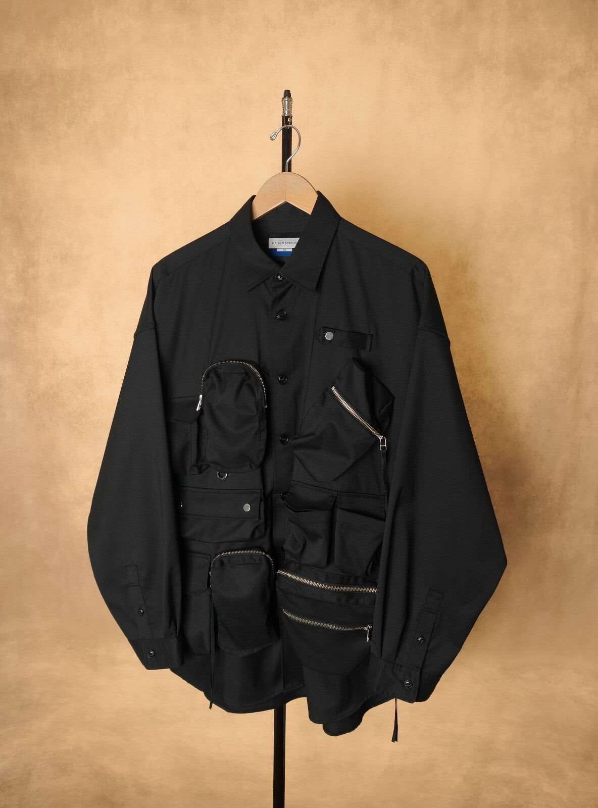 MAISON SPECIAL Japan Men's Black Wool Blend Multi Pocket Overshirt Jacket