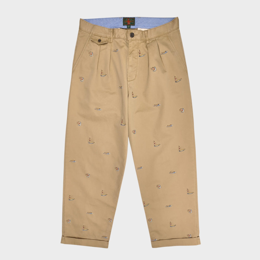 BEAMS PLUS x J.CREW Men's Beige Surfer Embroidery Pleated Chino Trousers