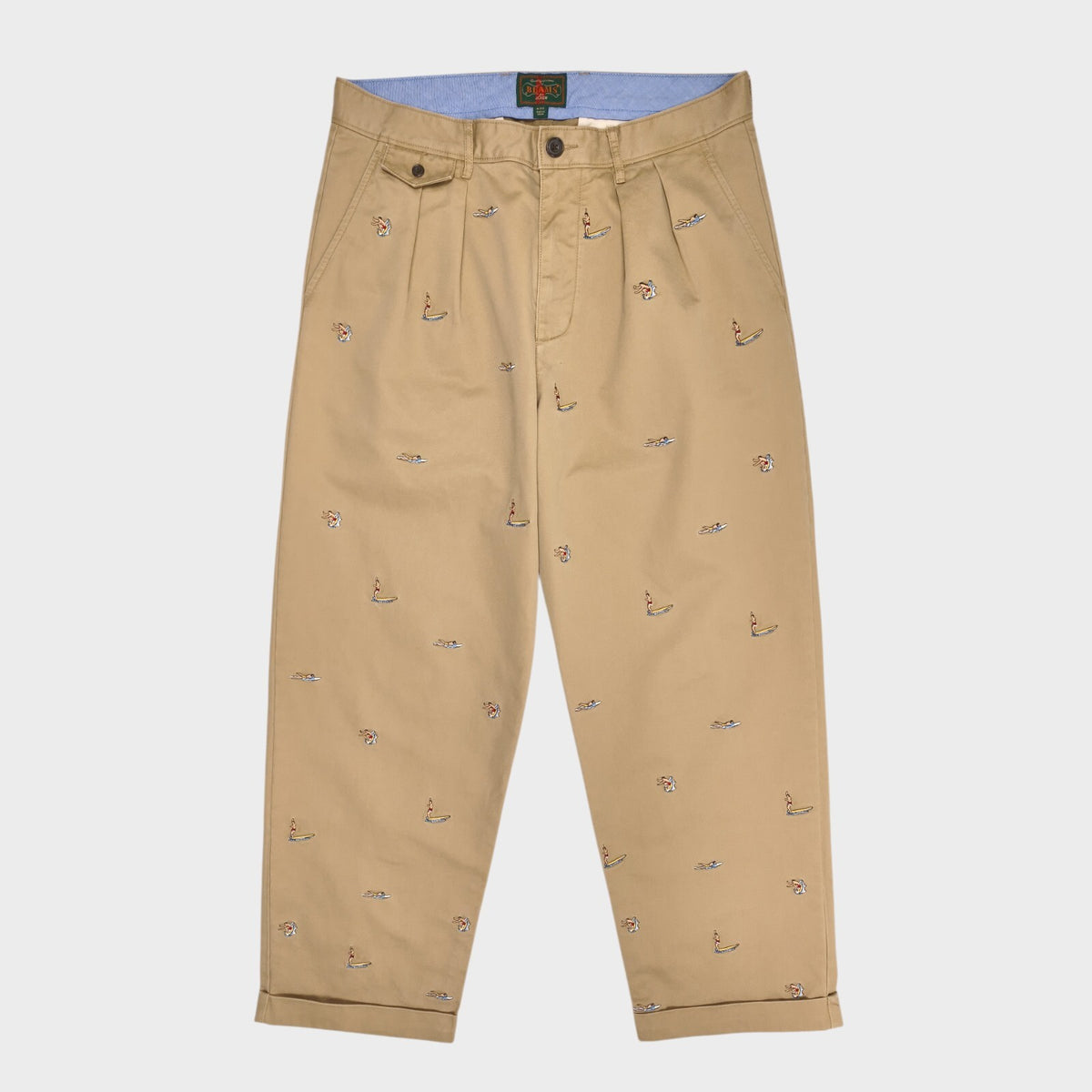 BEAMS PLUS x J.CREW Men's Beige Surfer Embroidery Pleated Chino Trousers