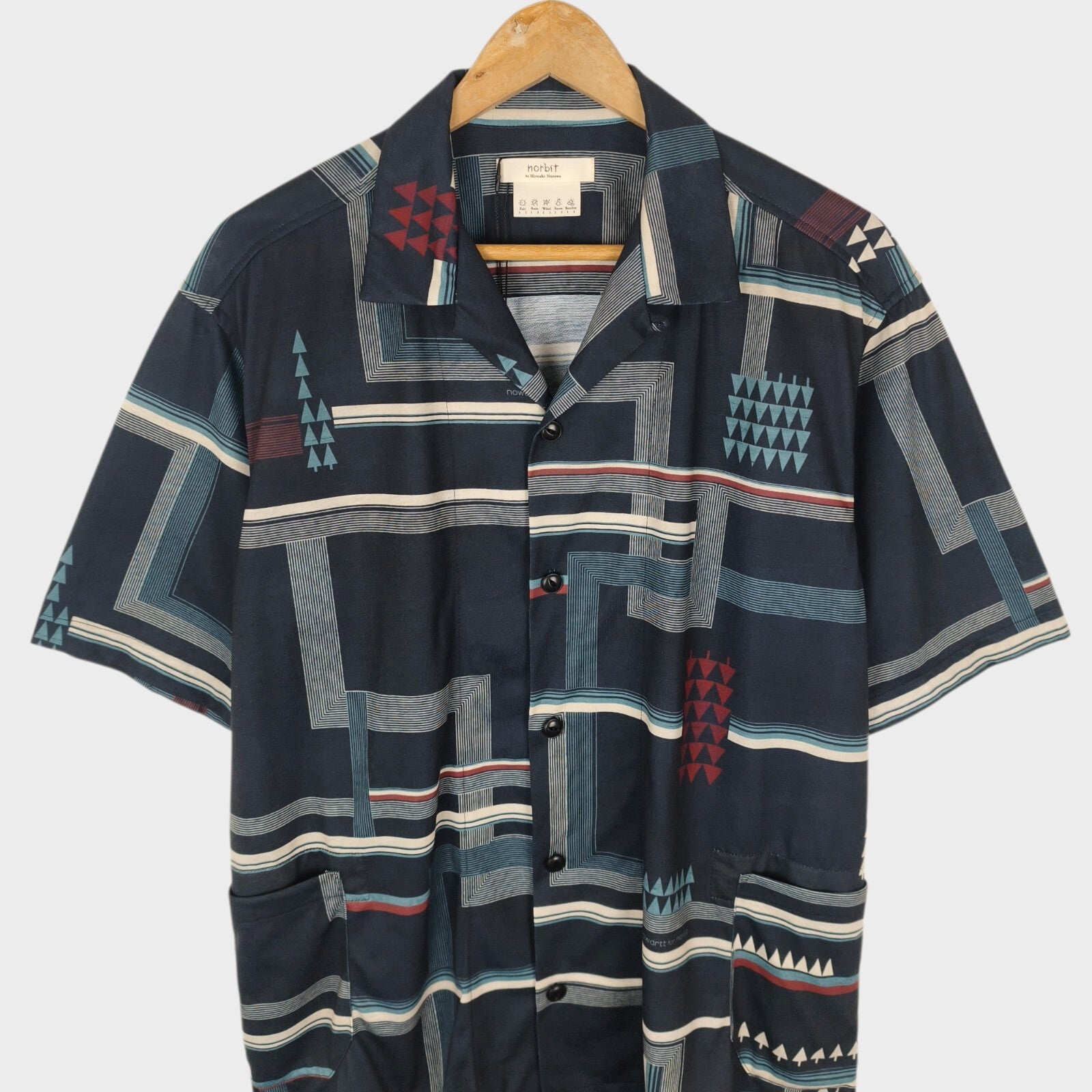 NORBIT BY HIROSHI NOZAWA Men's Navy All-Over Print Aloha Shirt