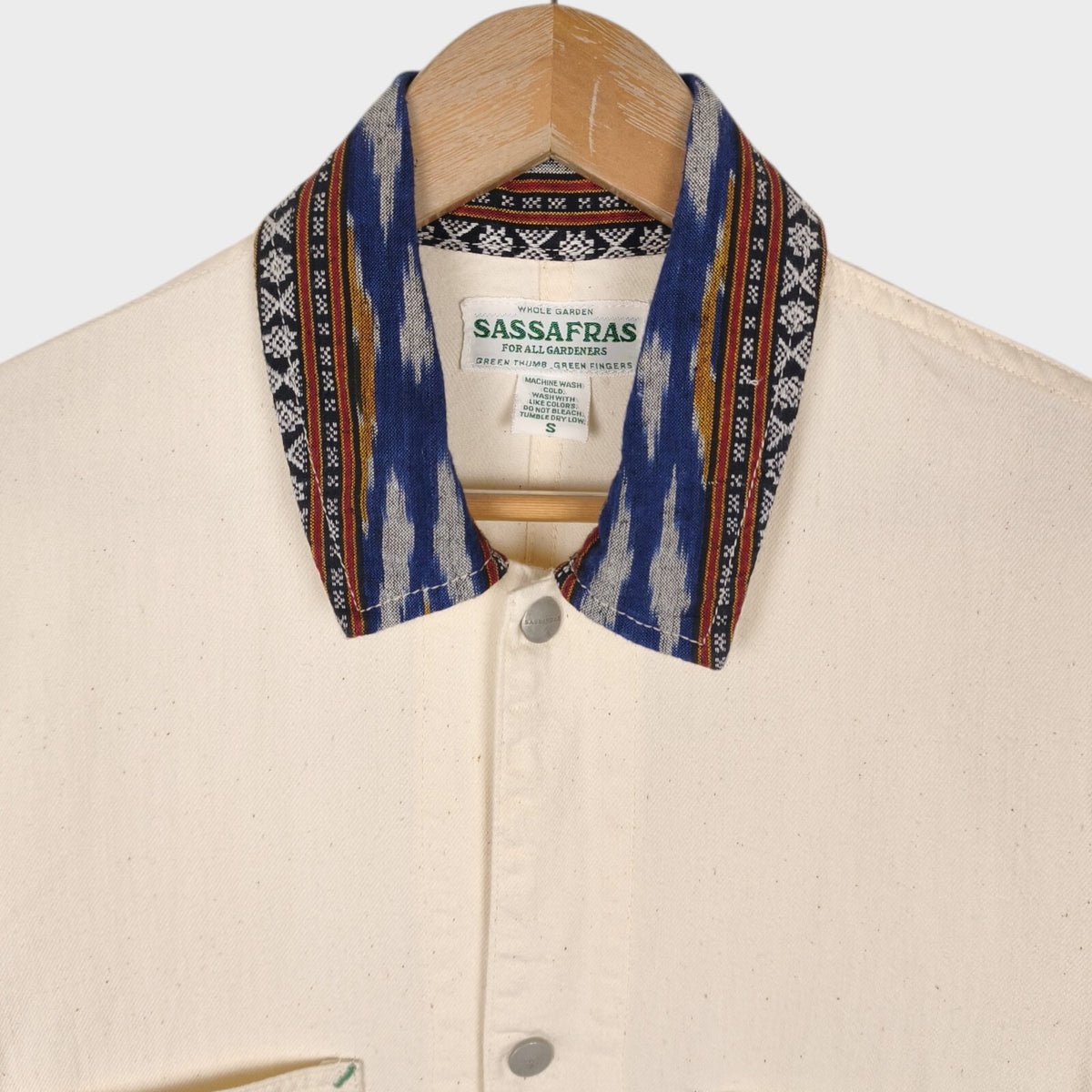 SASSAFRAS Men's Made in Japan Ecru 8oz Cotton Drill Green Thumb Chore Jacket