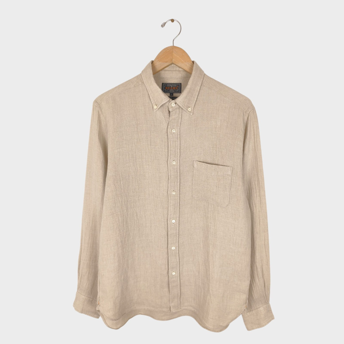 BEAMS PLUS Men's Made in Japan Oatmeal 100% Linen Shirt