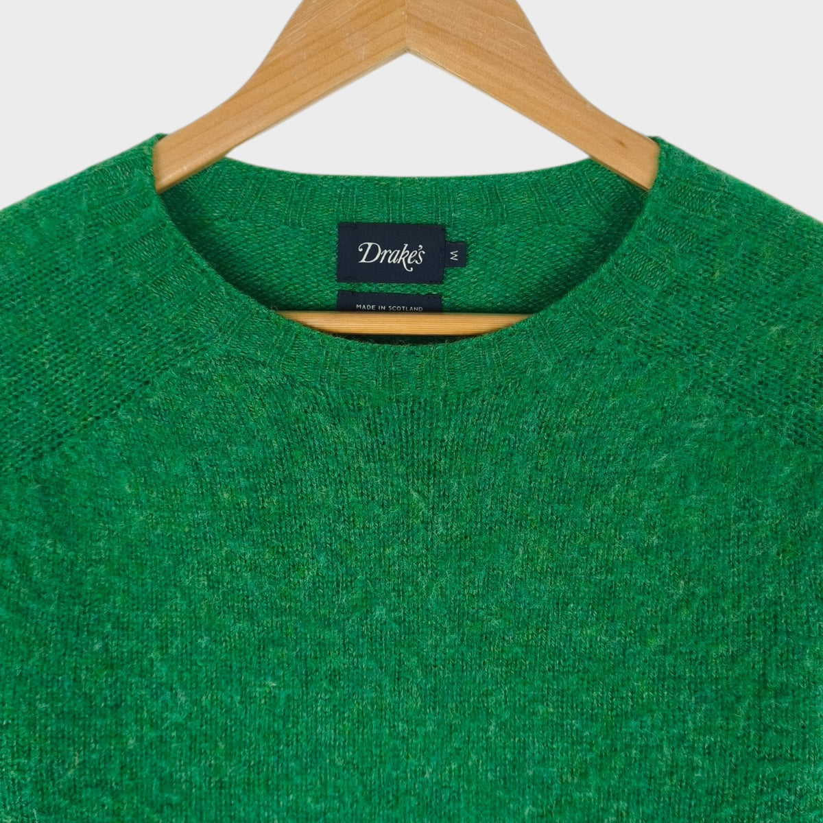 DRAKE'S Men's Made in Scotland Green Brushed Shetland Wool Crewneck Jumper