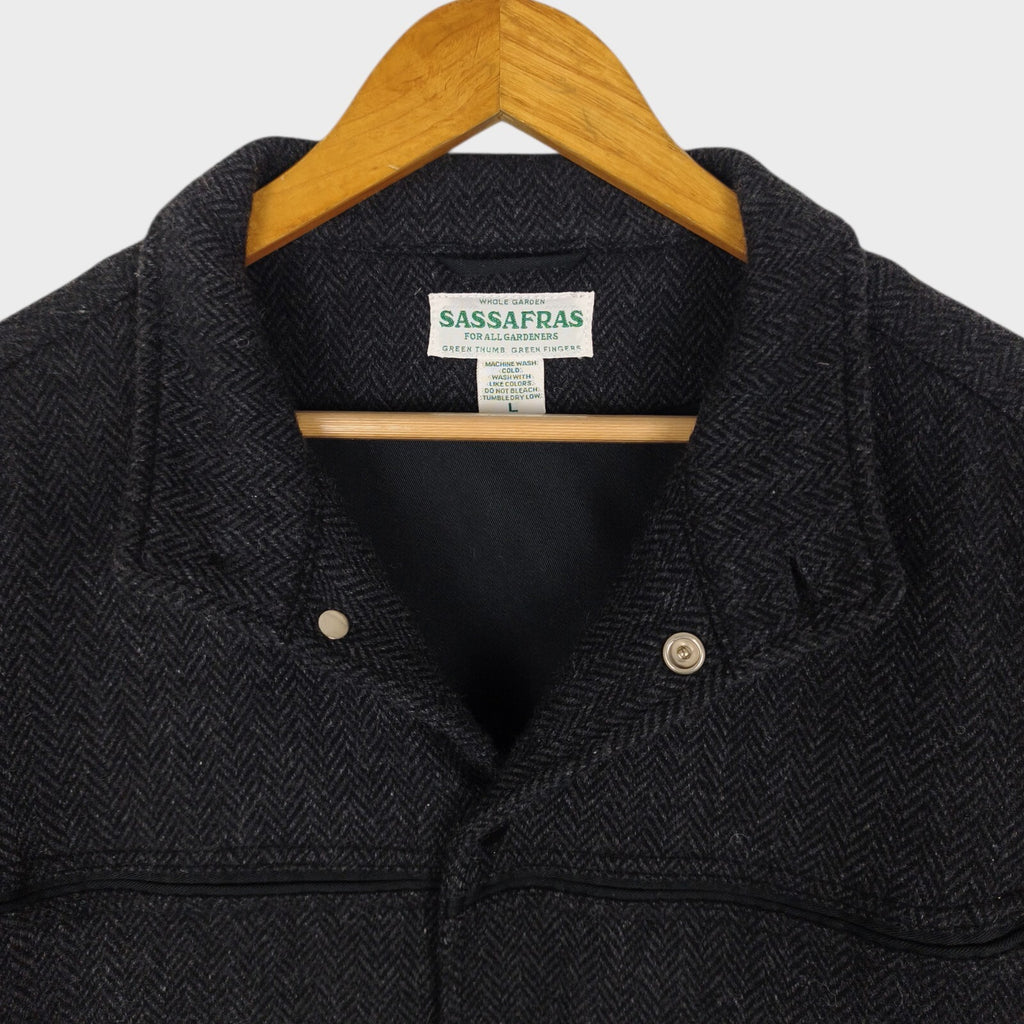 SASSAFRAS Men's Made in Japan Grey Gardener Cap Wool Herringbone Blanket Jacket