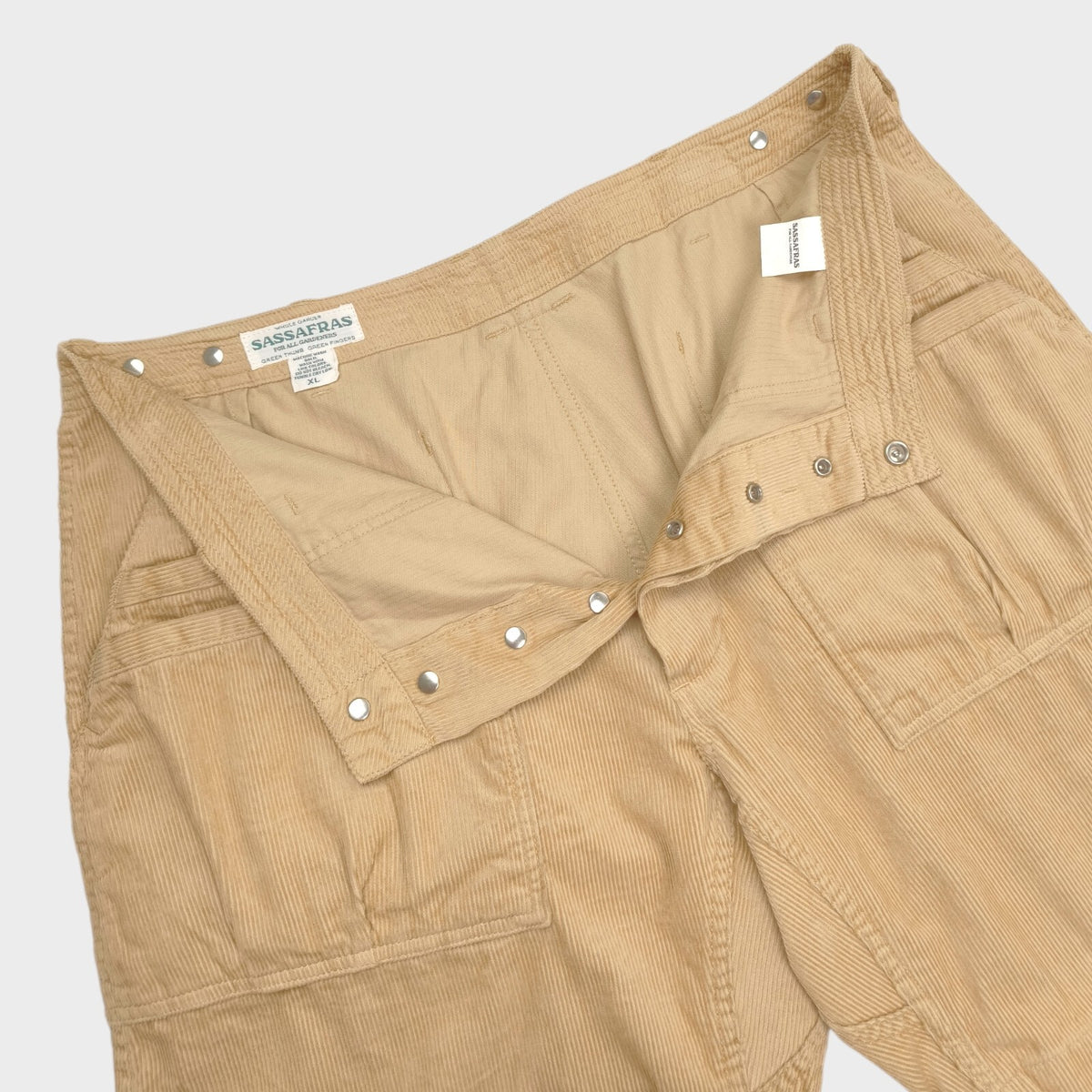 SASSAFRAS Men's Made in Japan Beige Overgrown Fatigue Corduroy Cargo Shorts