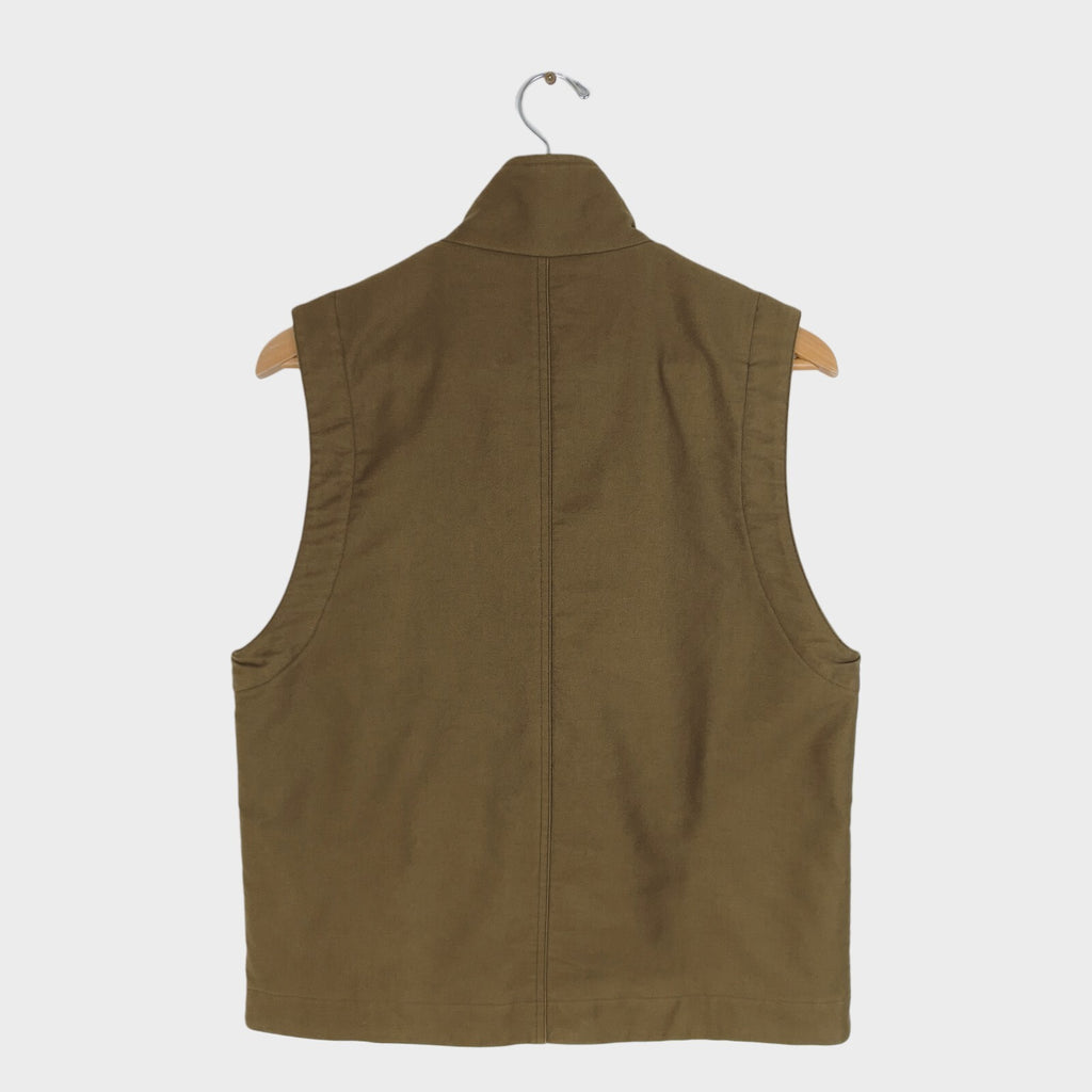 MHL MARGARET HOWELL Men's Khaki Green Moleskin Padded Zip Vest