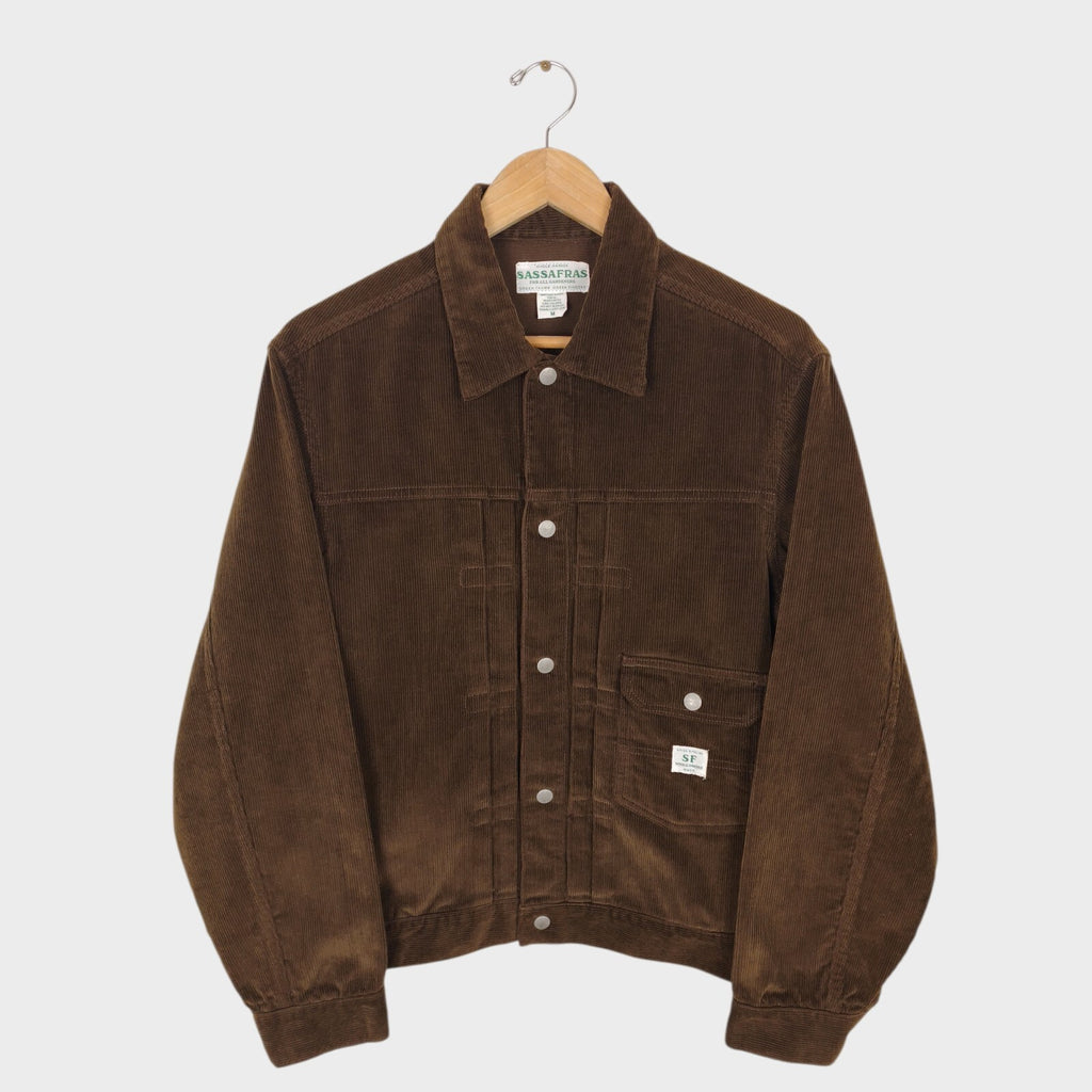 SASSAFRAS Men's Made in Japan Brown Corduroy Gardener Trucker Jacket