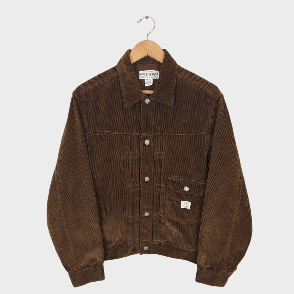 SASSAFRAS Men's Made in Japan Brown Corduroy Gardener Trucker Jacket