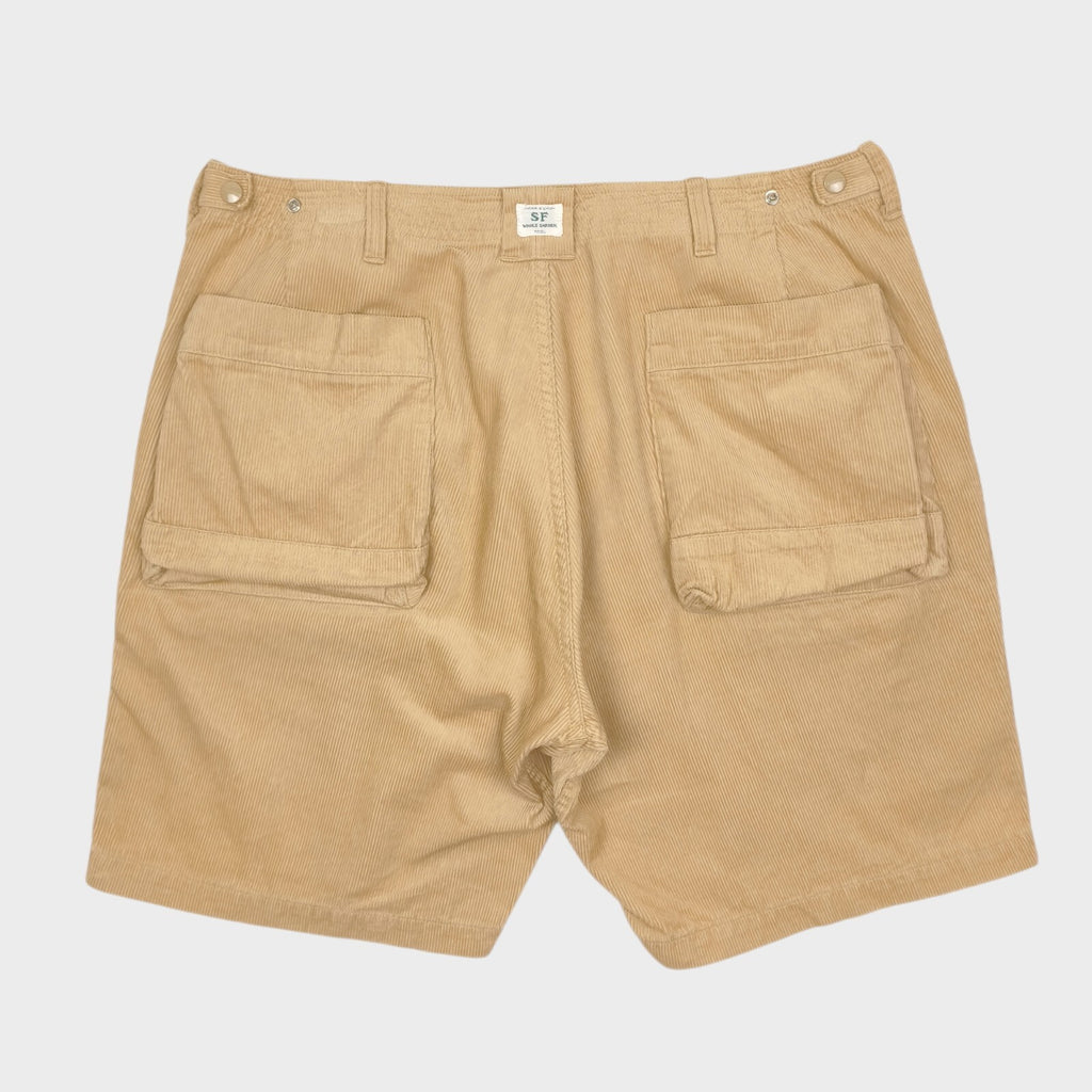 SASSAFRAS Men's Made in Japan Beige Overgrown Fatigue Corduroy Cargo Shorts