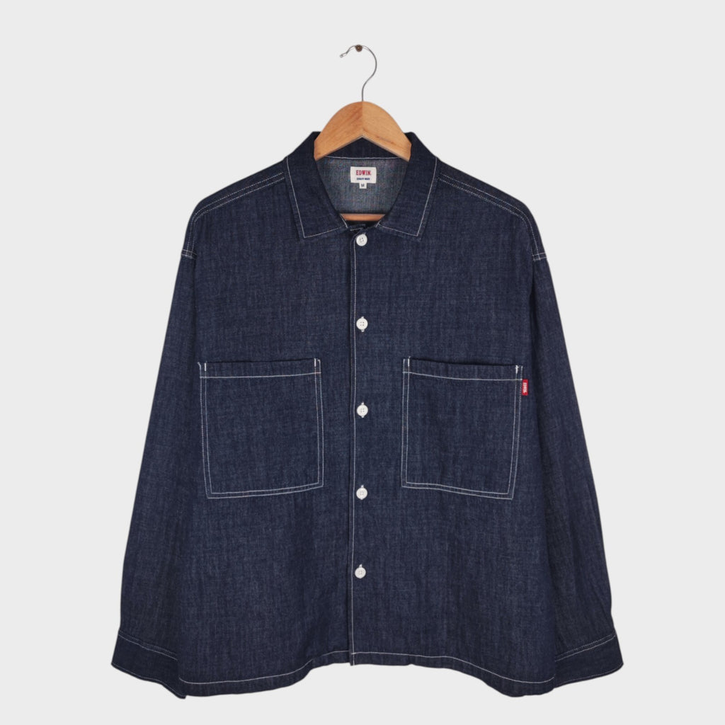 EDWIN Japan Men's Relaxed Fit Blue Denim Utility Overshirt